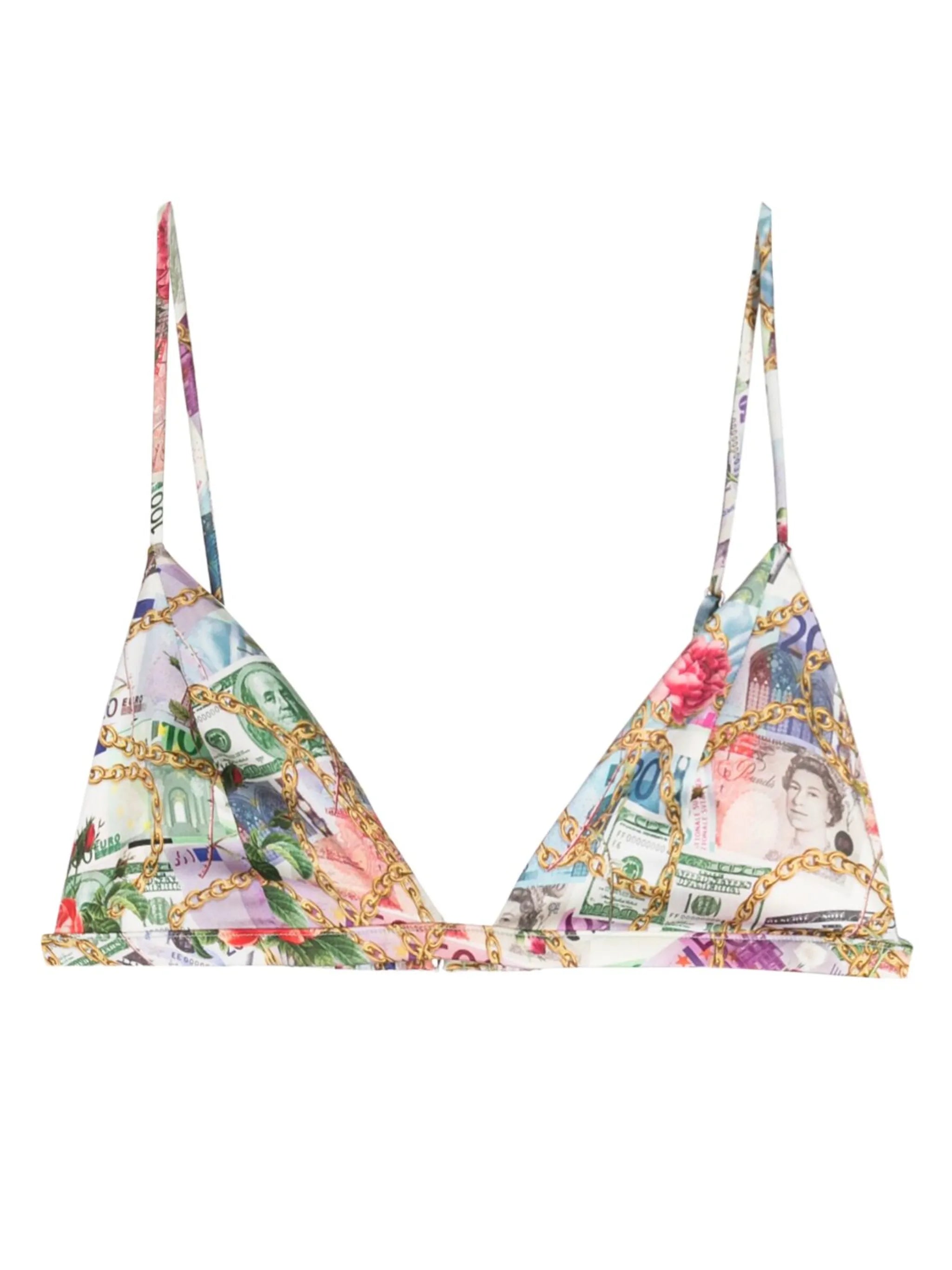 Luxe graphic-print silk bra