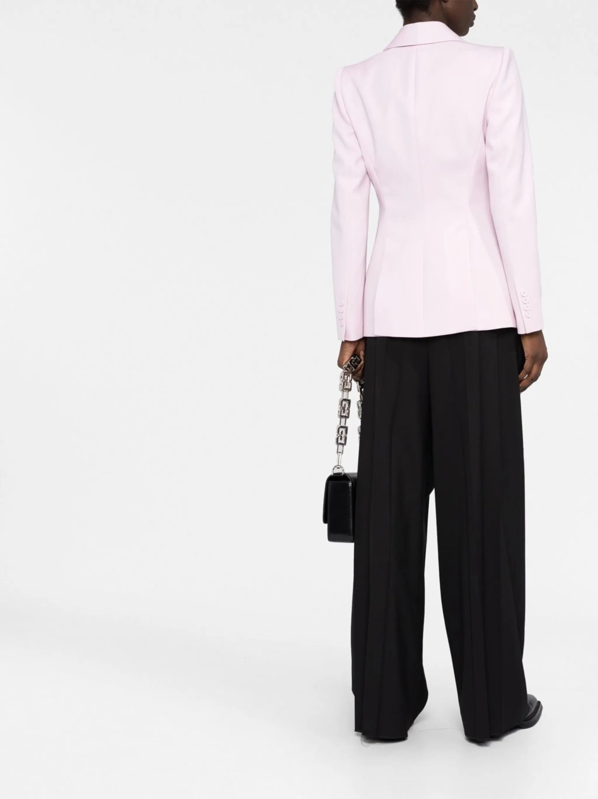 peak-shoulder single-breasted blazer