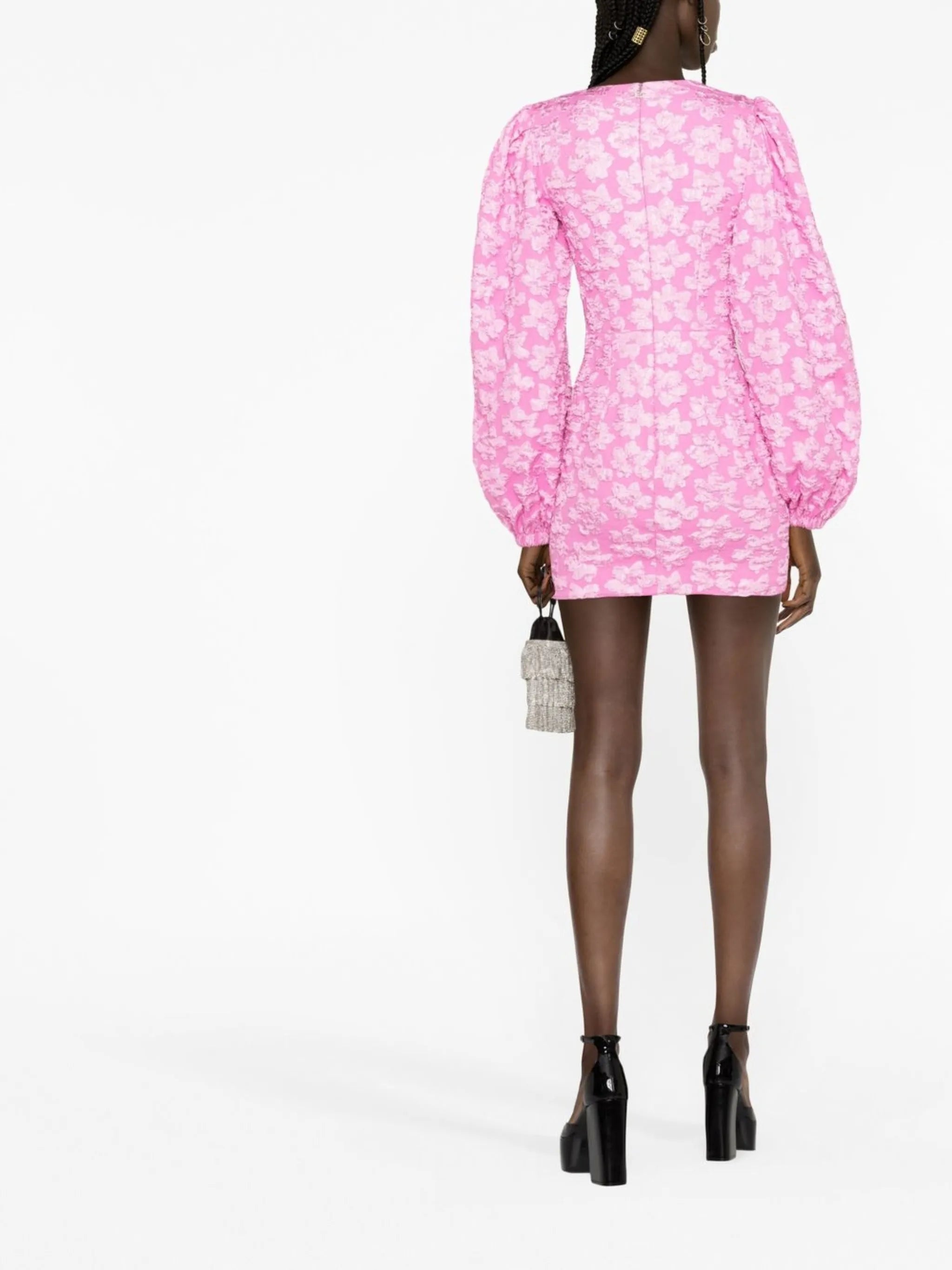 Valenia floral jacquard puff-sleeve mini dress