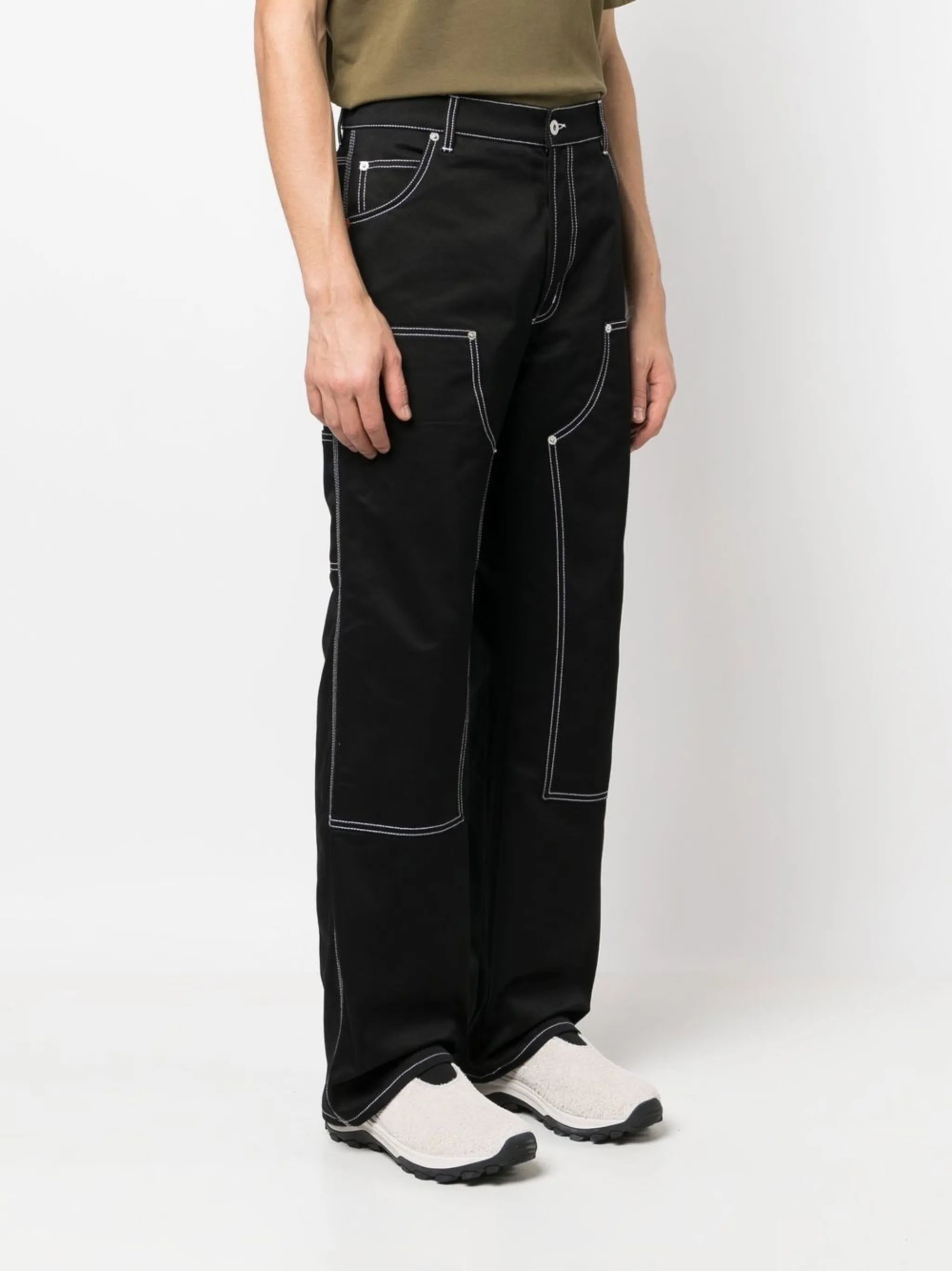 contrast-stitching wide-leg trousers