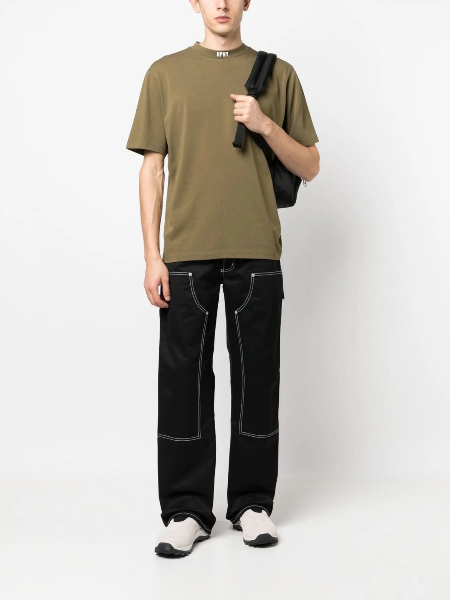 contrast-stitching wide-leg trousers