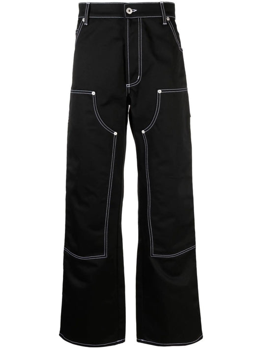 contrast-stitching wide-leg trousers
