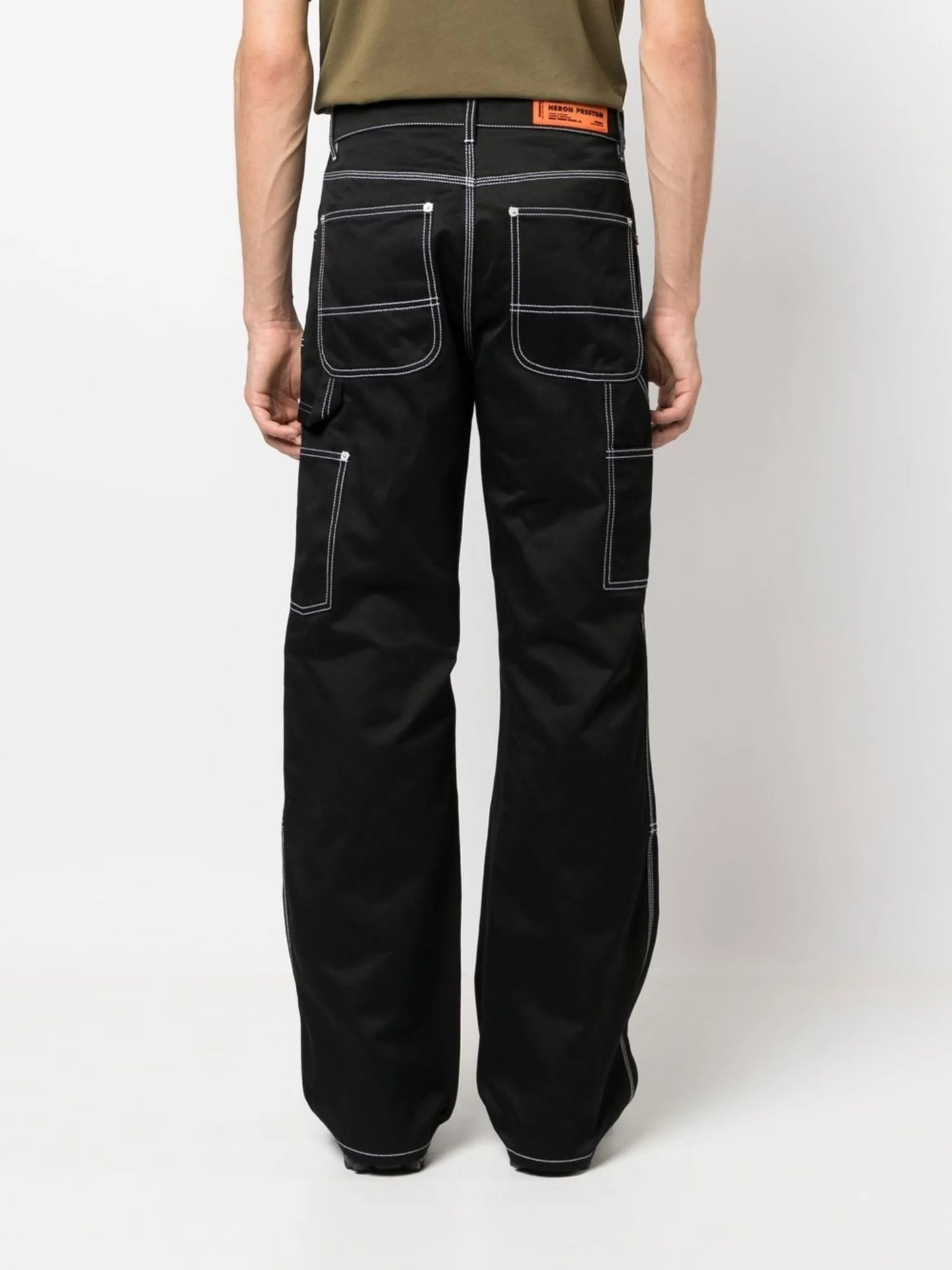contrast-stitching wide-leg trousers