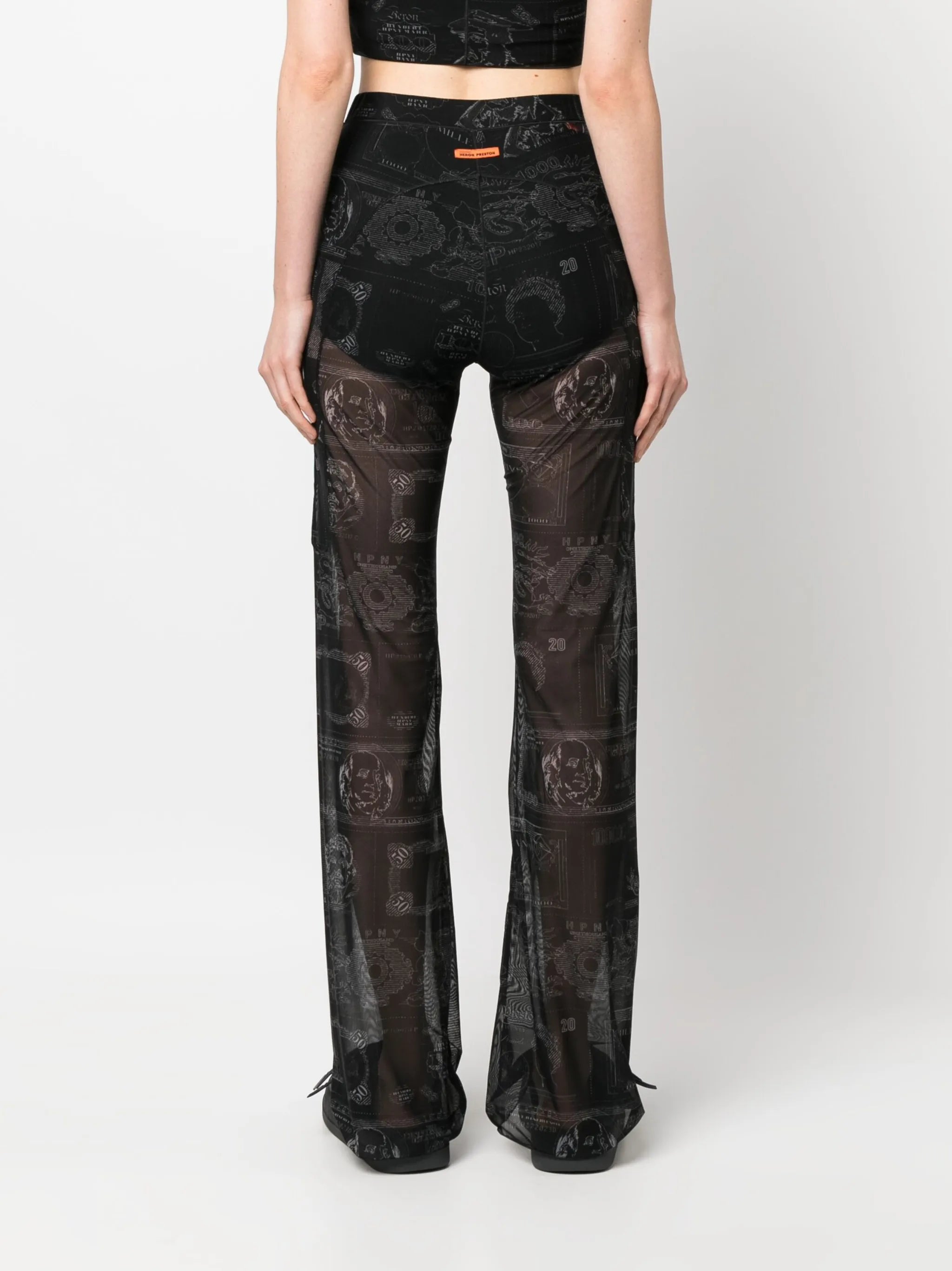 Currency-print mesh trousers