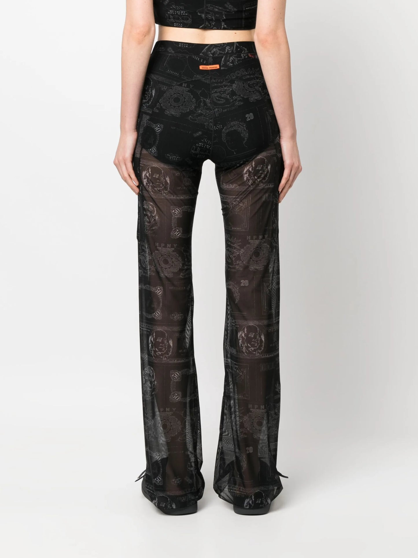 Currency-print mesh trousers