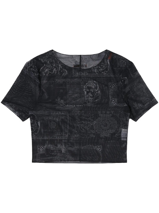 Currency-print mesh T-shirt