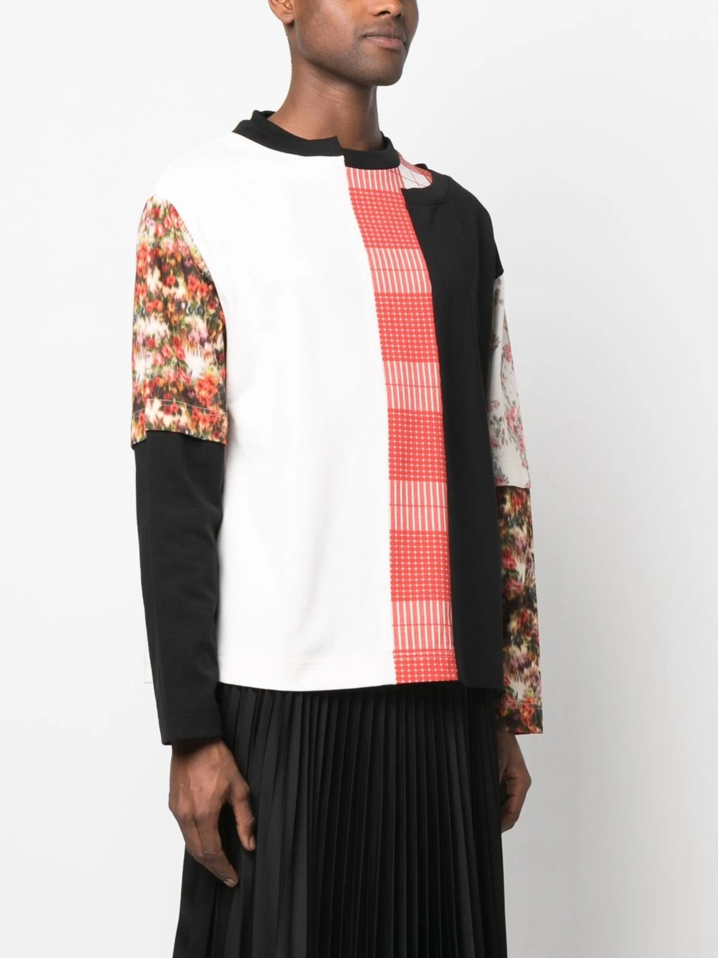 mix-print long-sleeve T-shirt