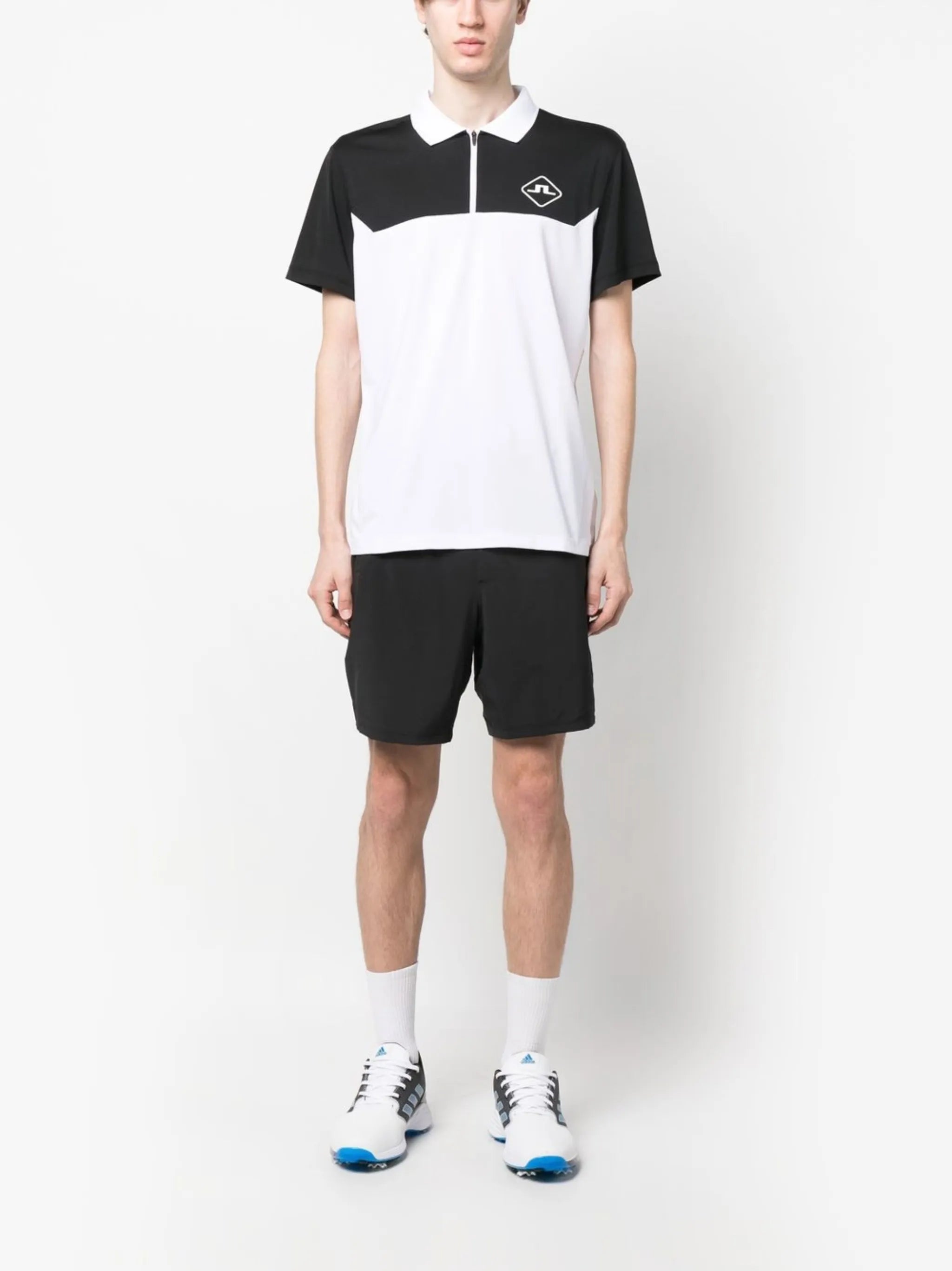 logo-print zip polo shirt