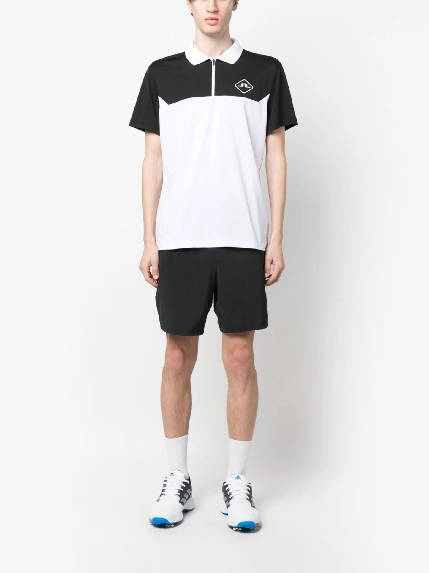 logo-print zip polo shirt