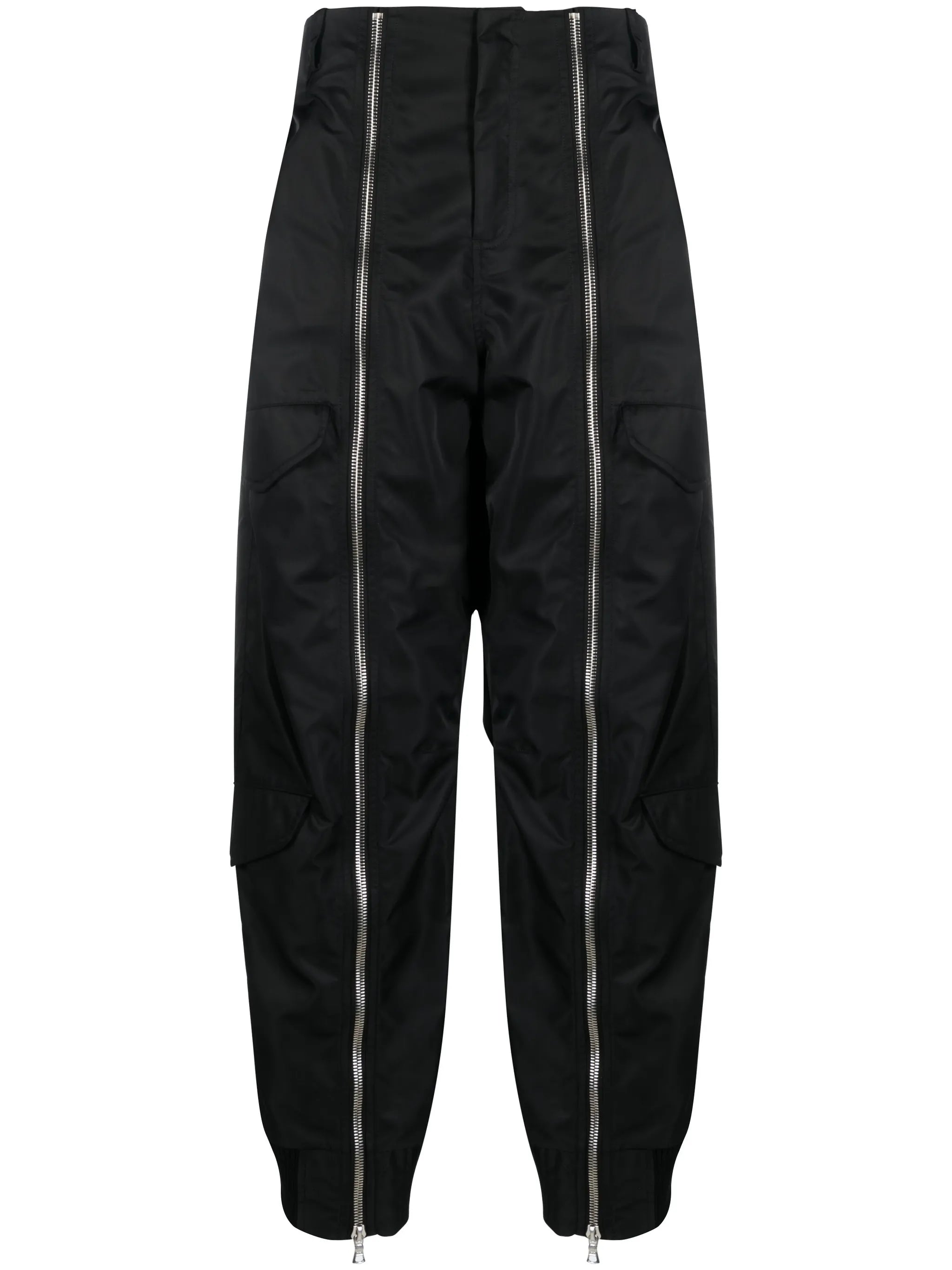 zip-detailing satin trousers