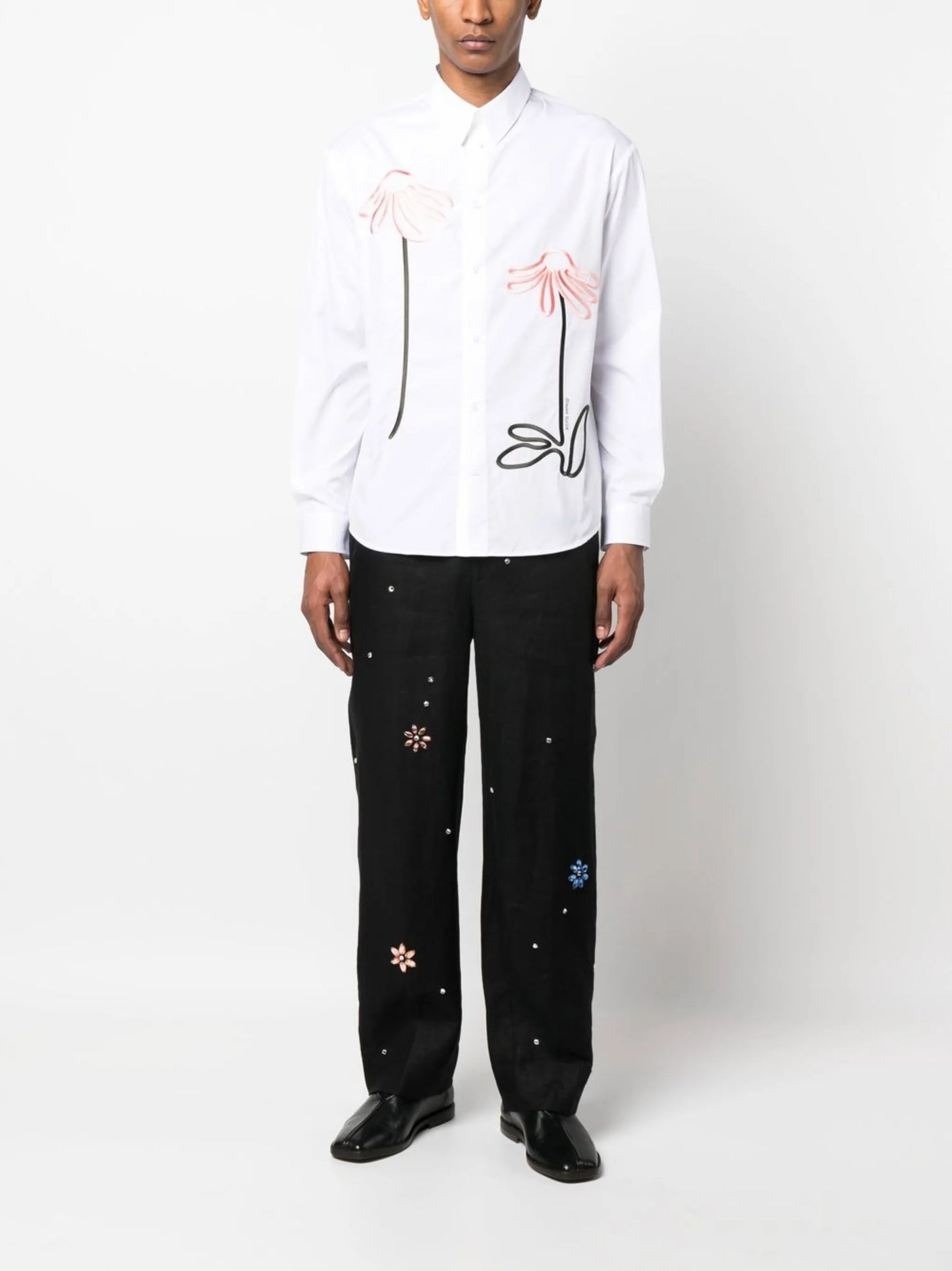 floral-embroidered long-sleeve shirt