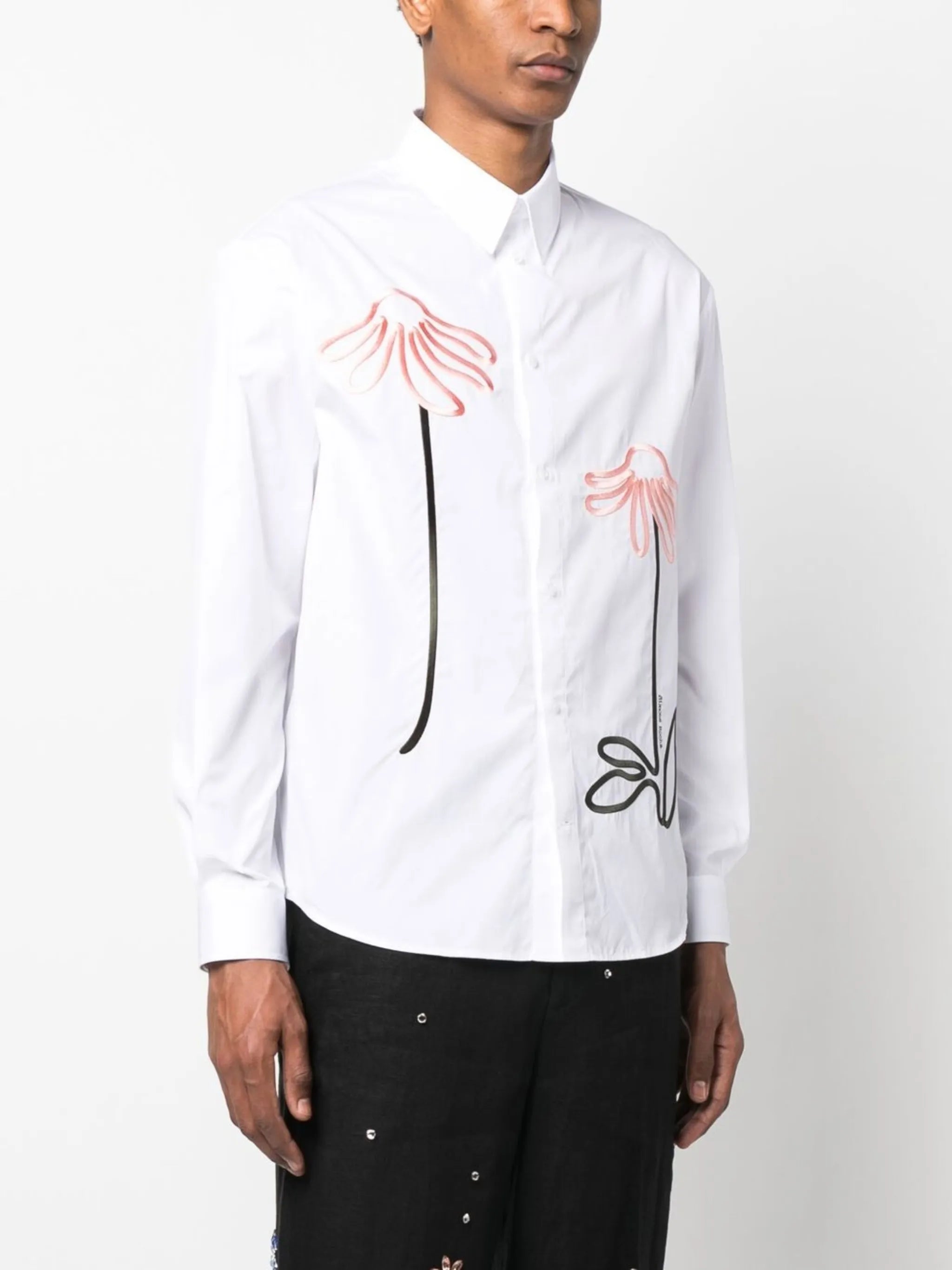 floral-embroidered long-sleeve shirt