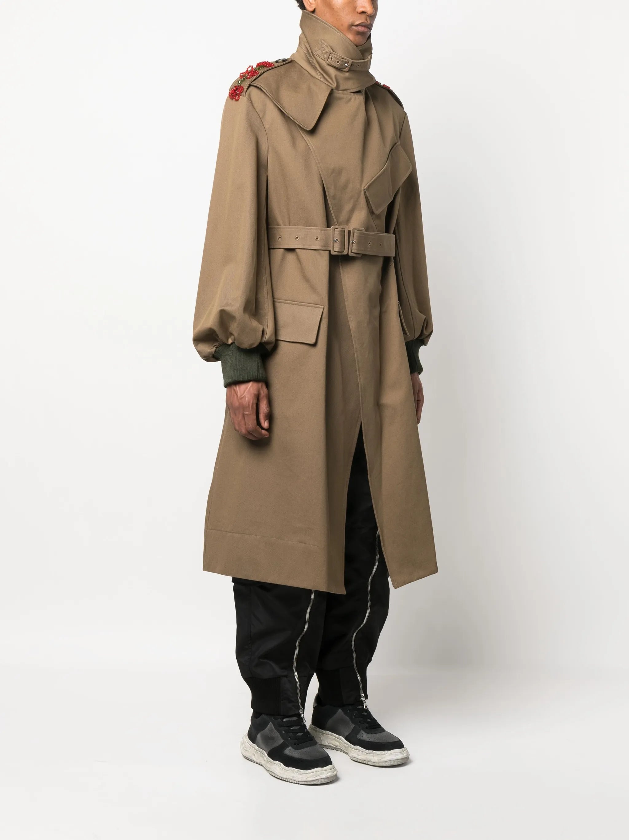 double buckle belted trench coat
