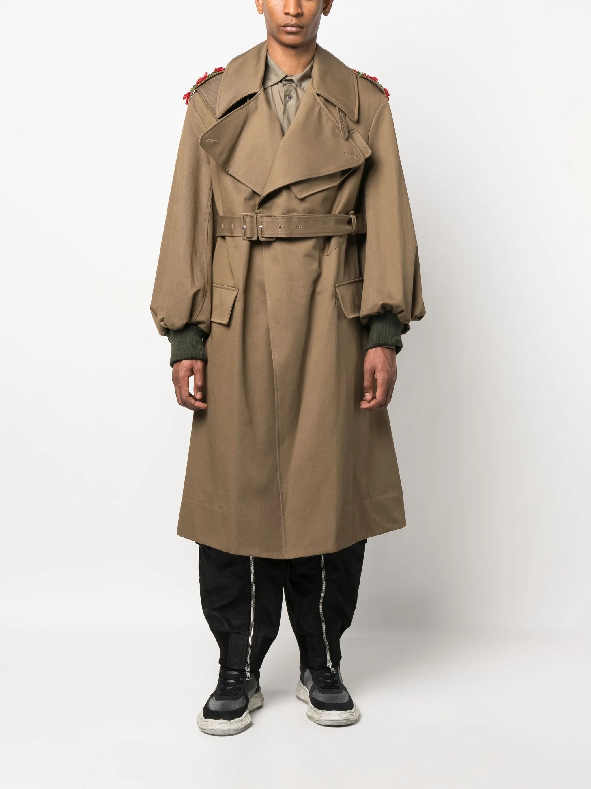 double buckle belted trench coat