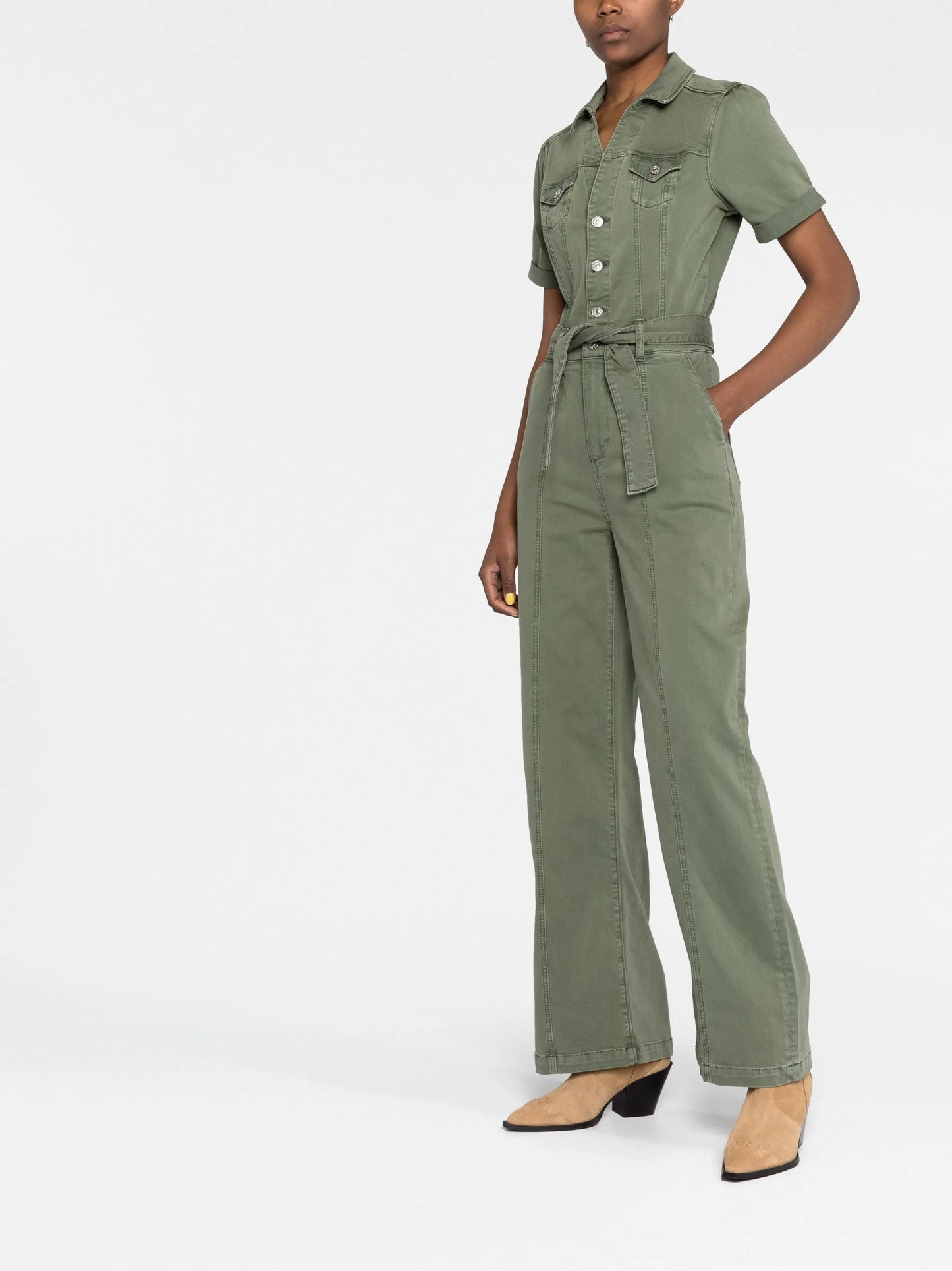 belted-waist jumpsuit