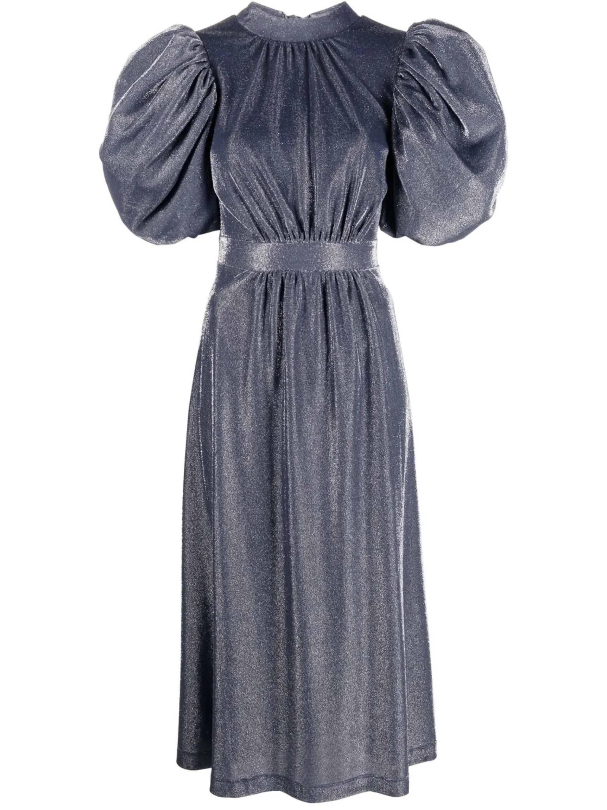 puff-sleeve midi dress