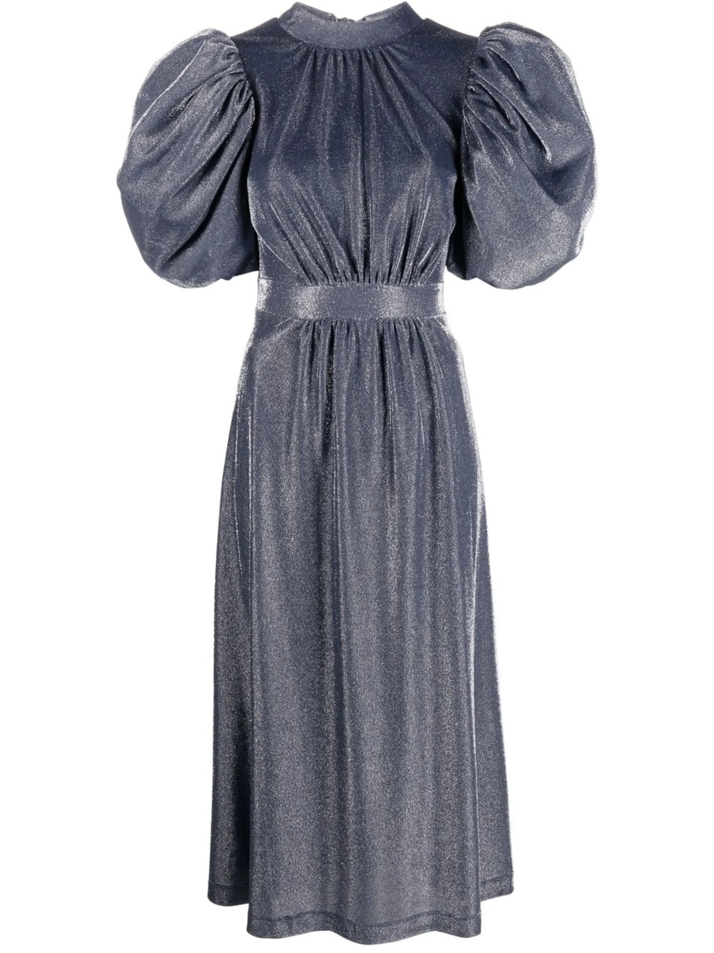puff-sleeve midi dress