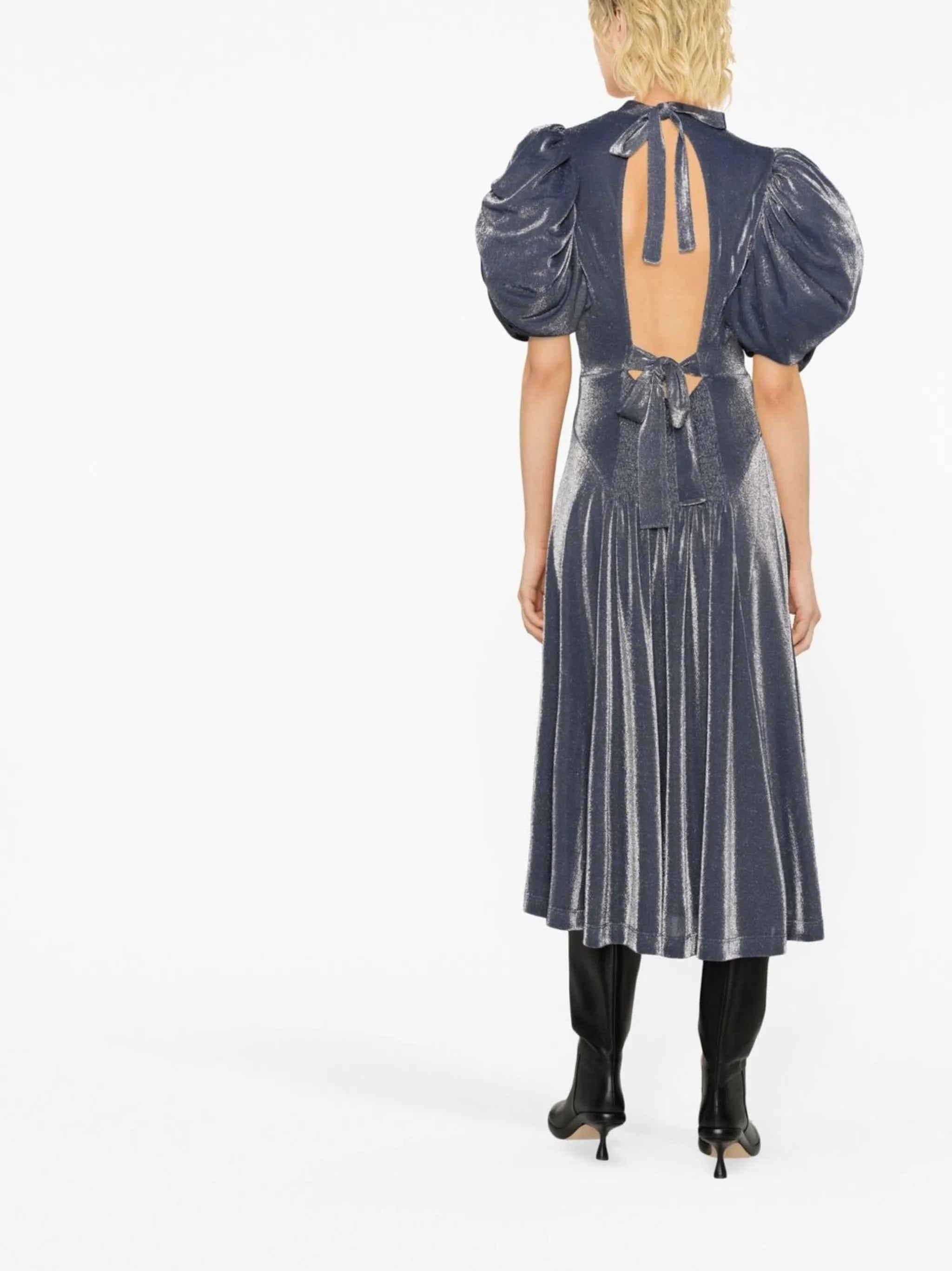 puff-sleeve midi dress