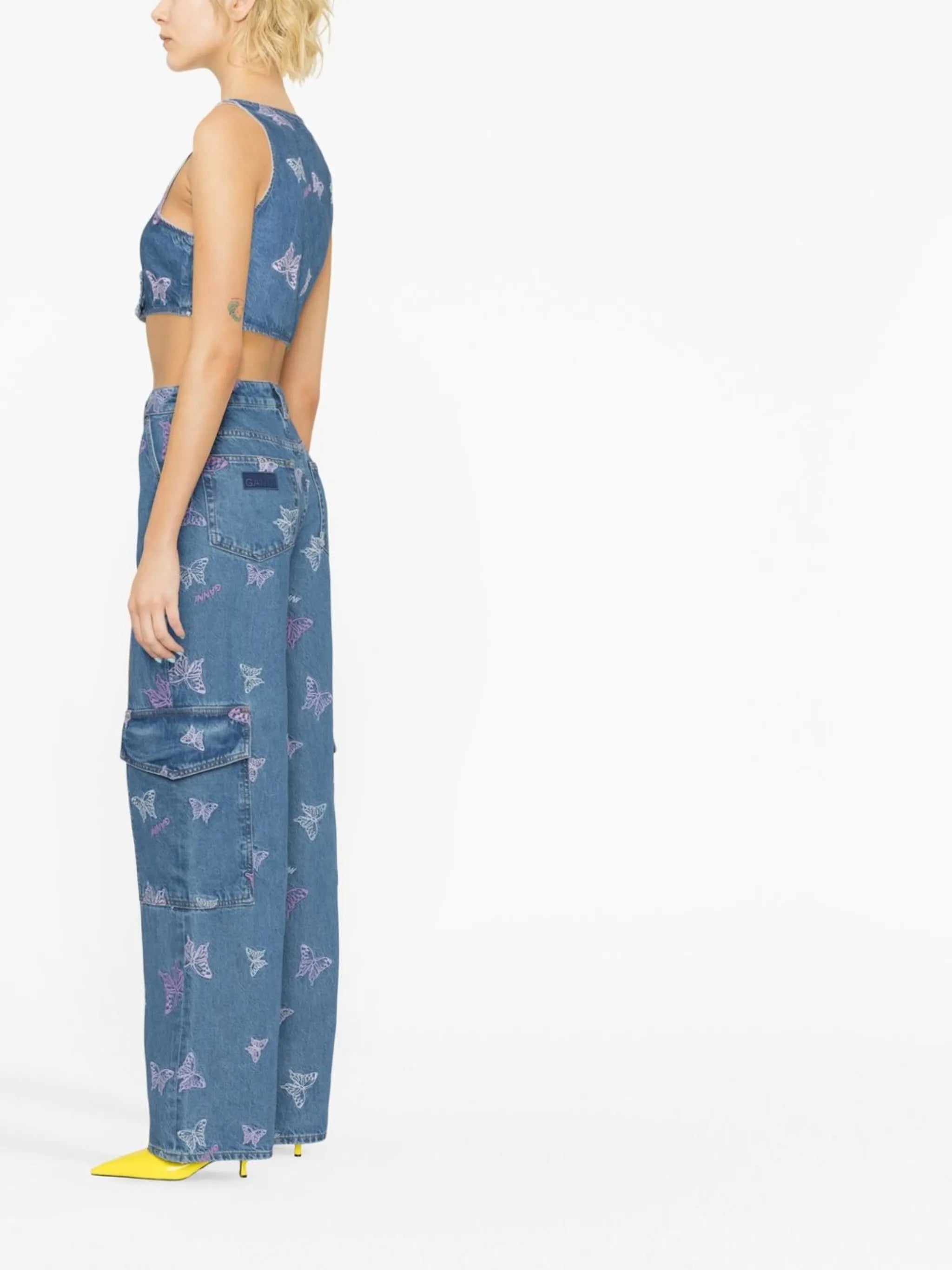 embroidered denim crop top