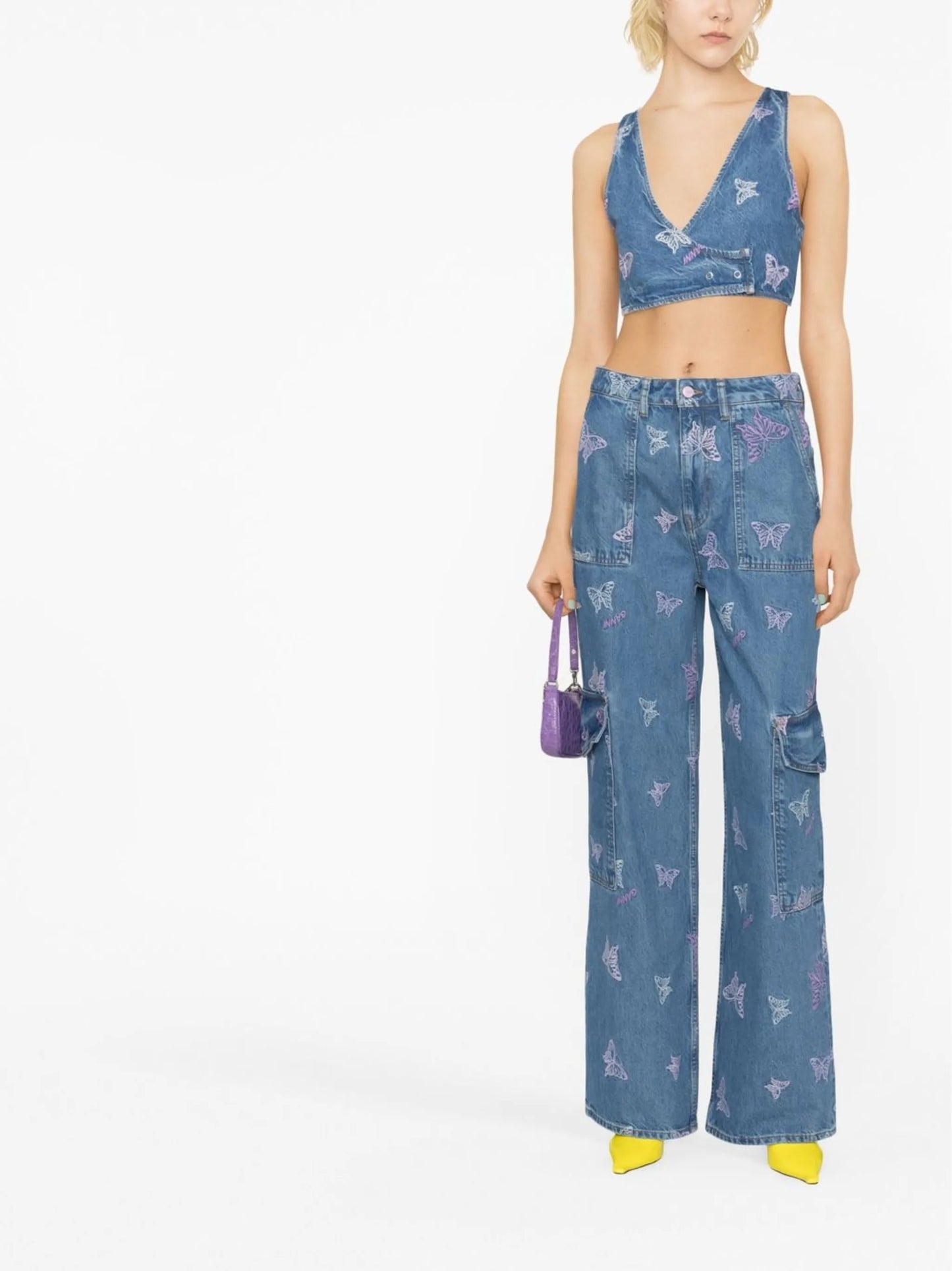 embroidered denim crop top