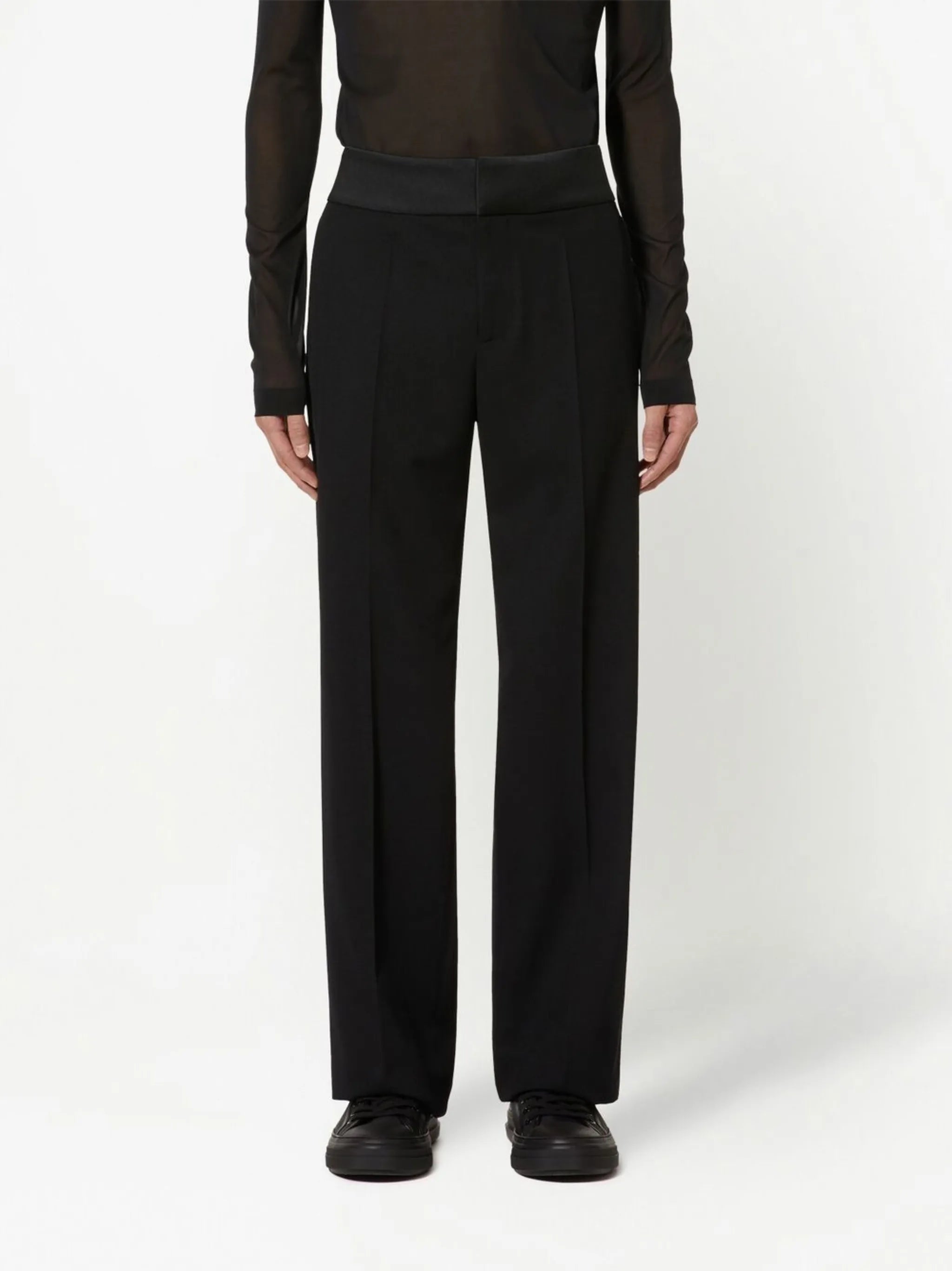 contrasting-waistband straight-leg trousers