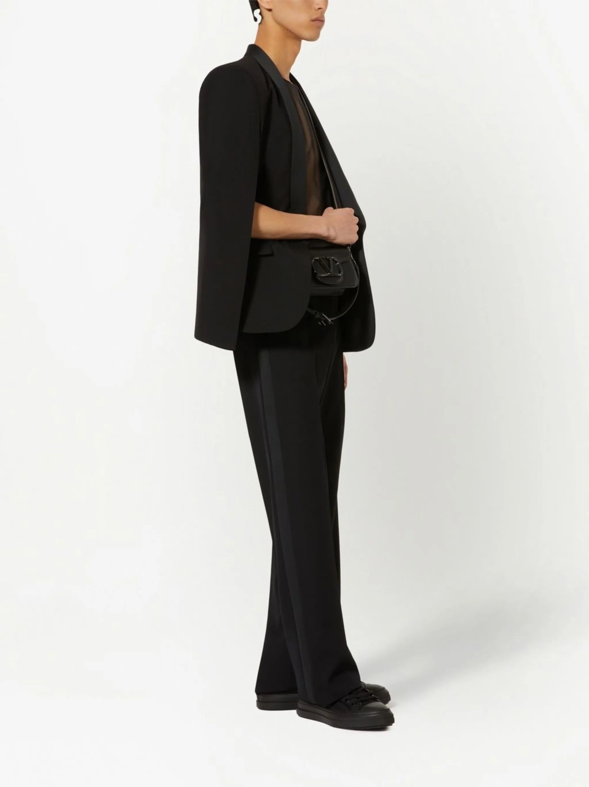 contrasting-waistband straight-leg trousers