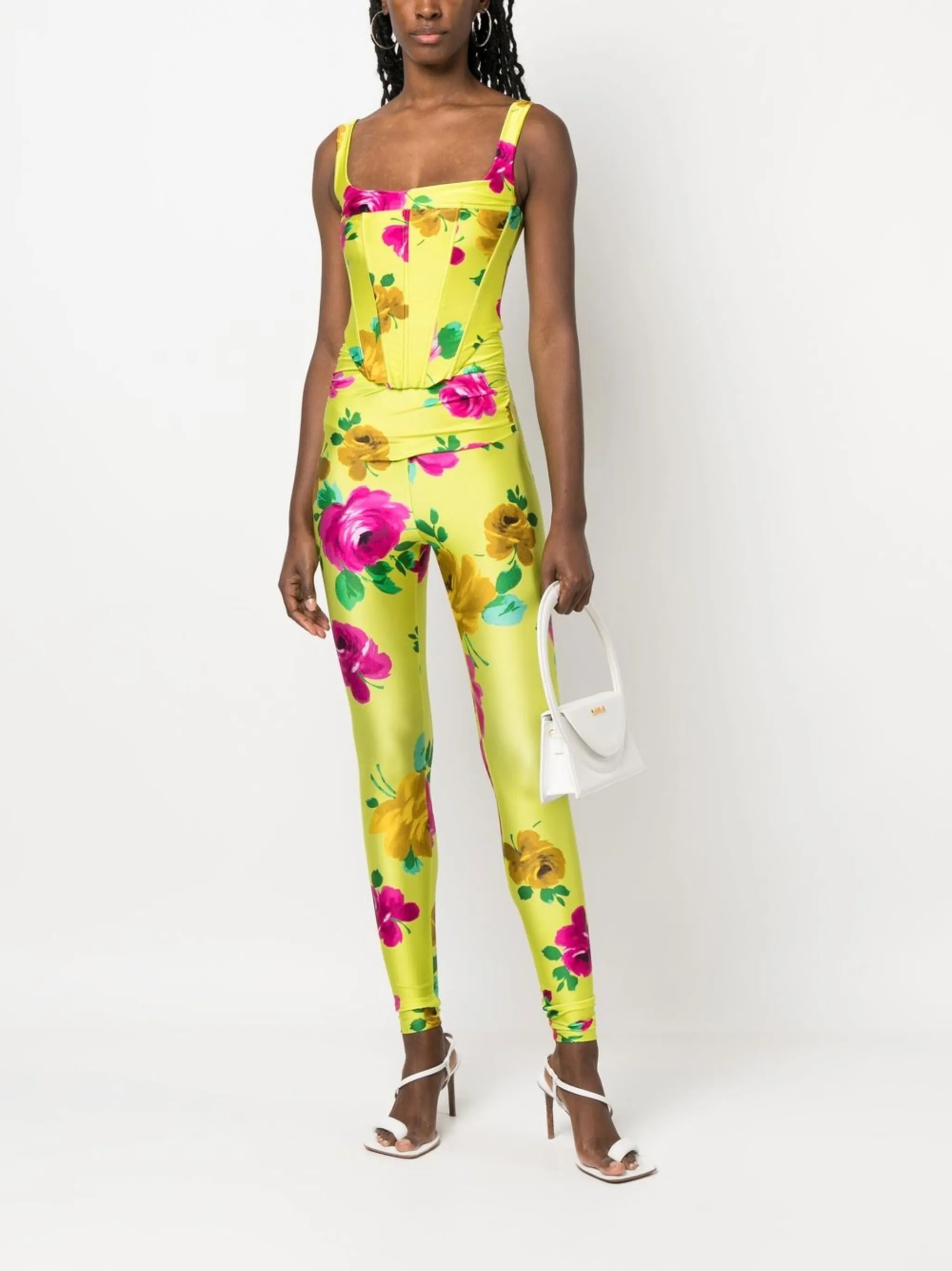 floral-print corset-style top