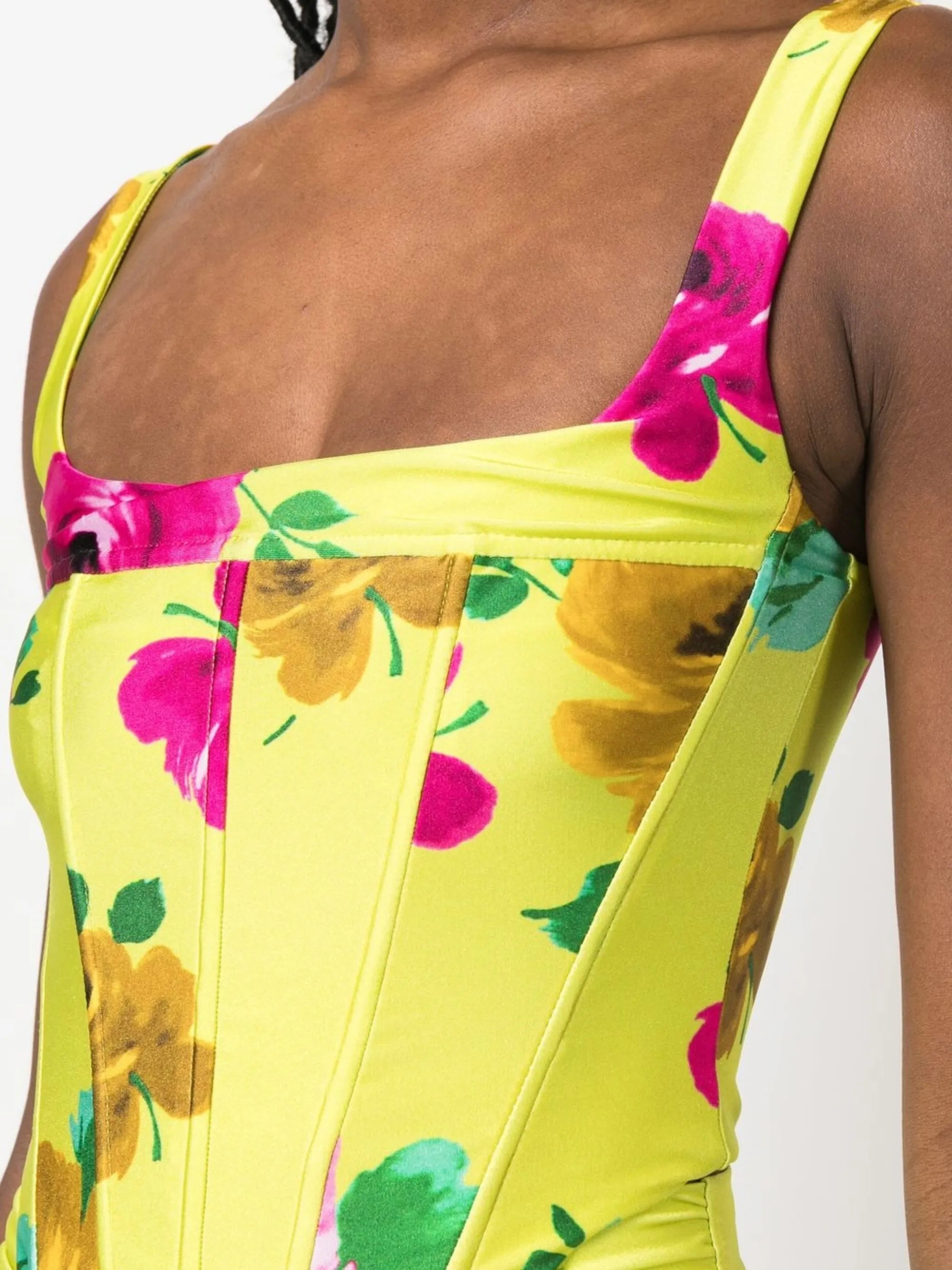 floral-print corset-style top