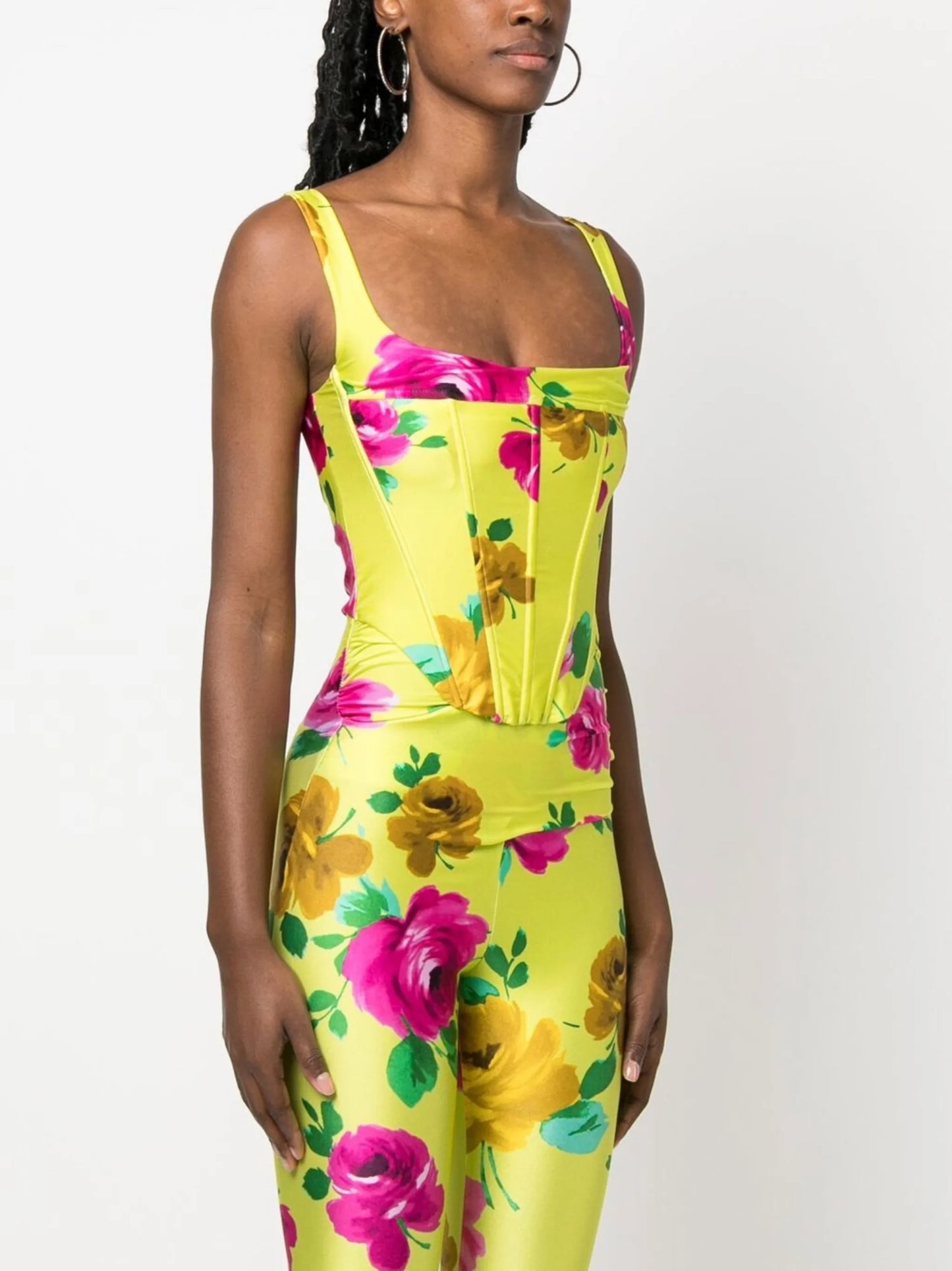 floral-print corset-style top