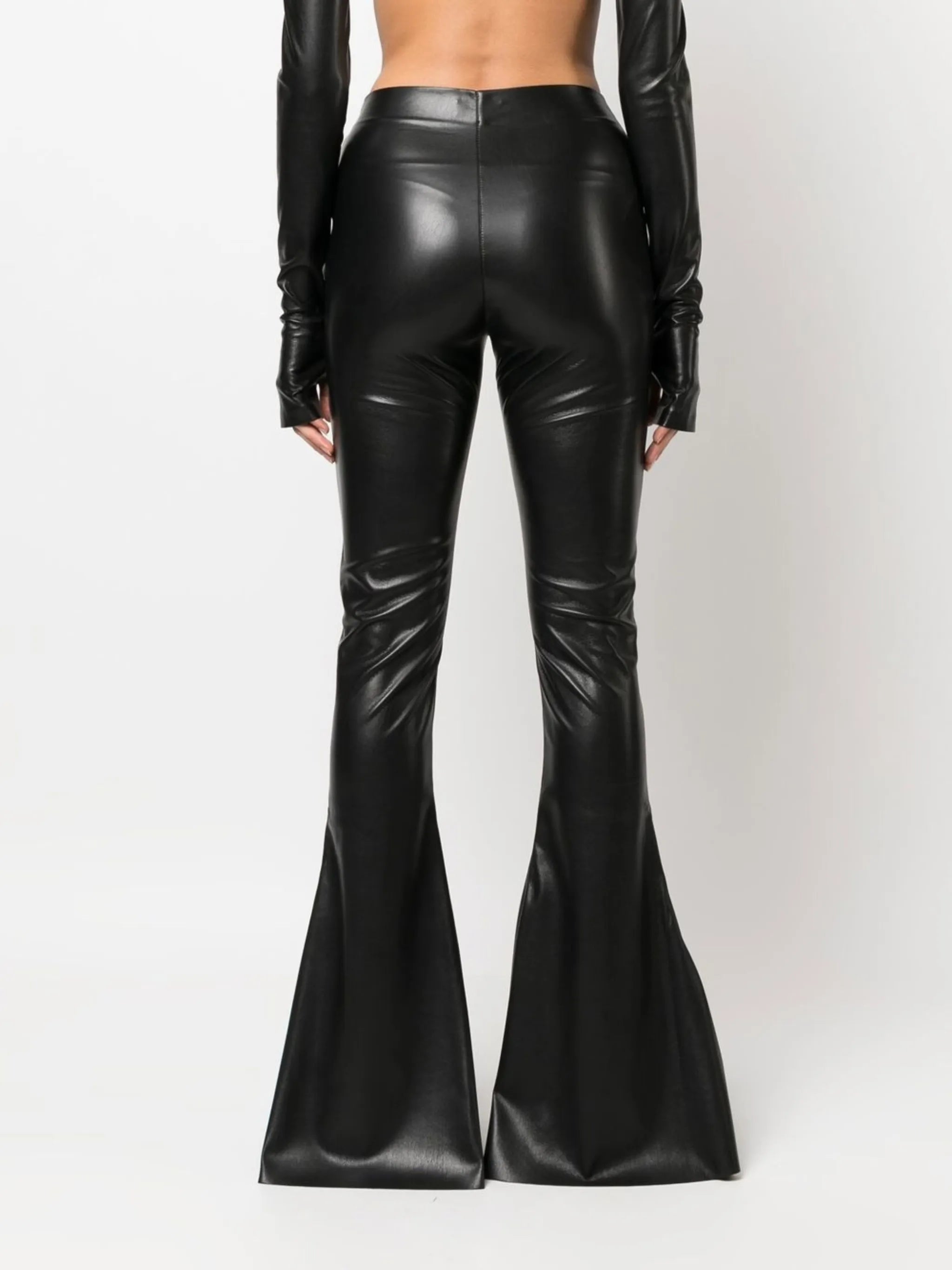 flared faux-leather trousers