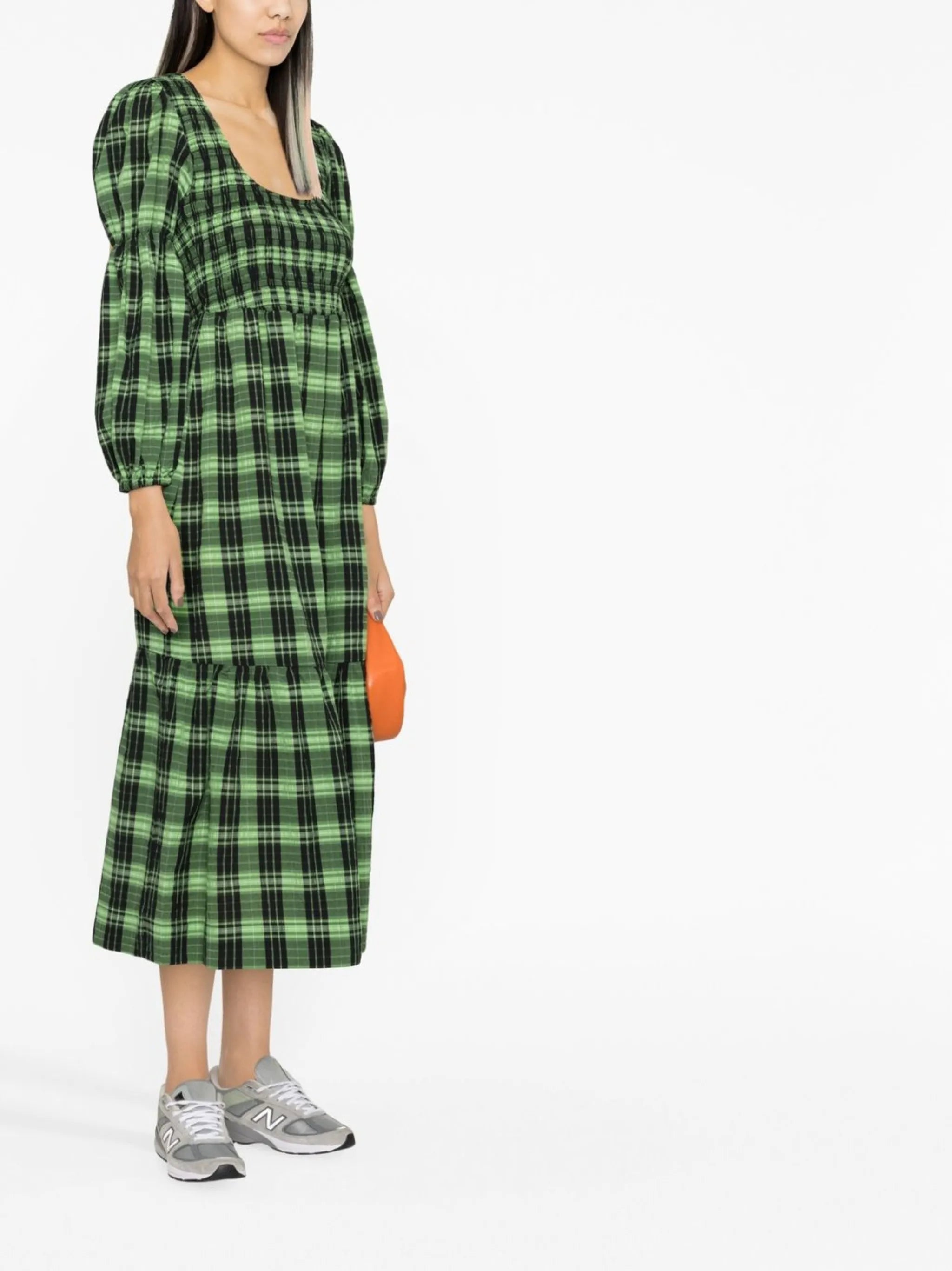 seersucker check midi dress