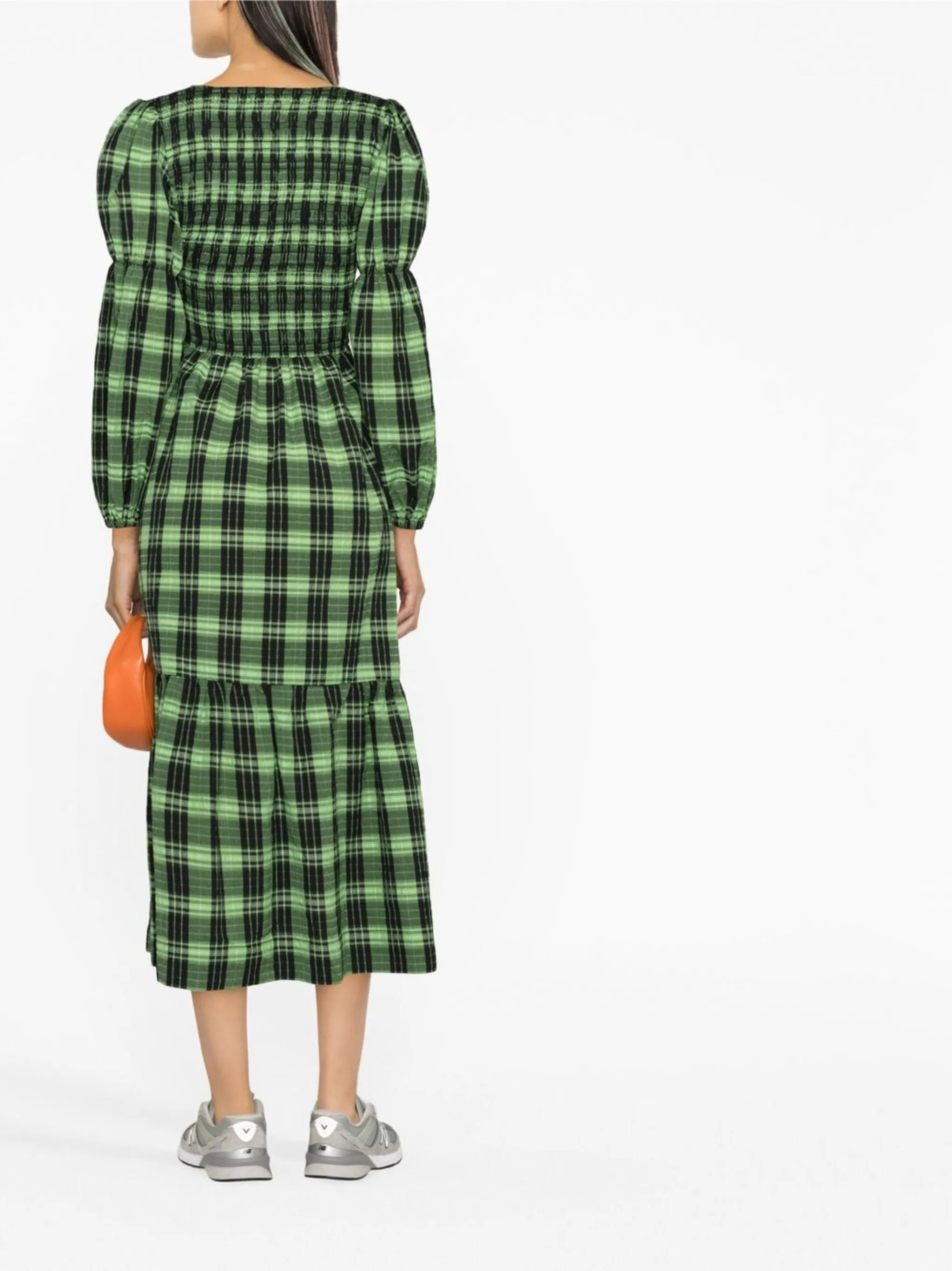 seersucker check midi dress
