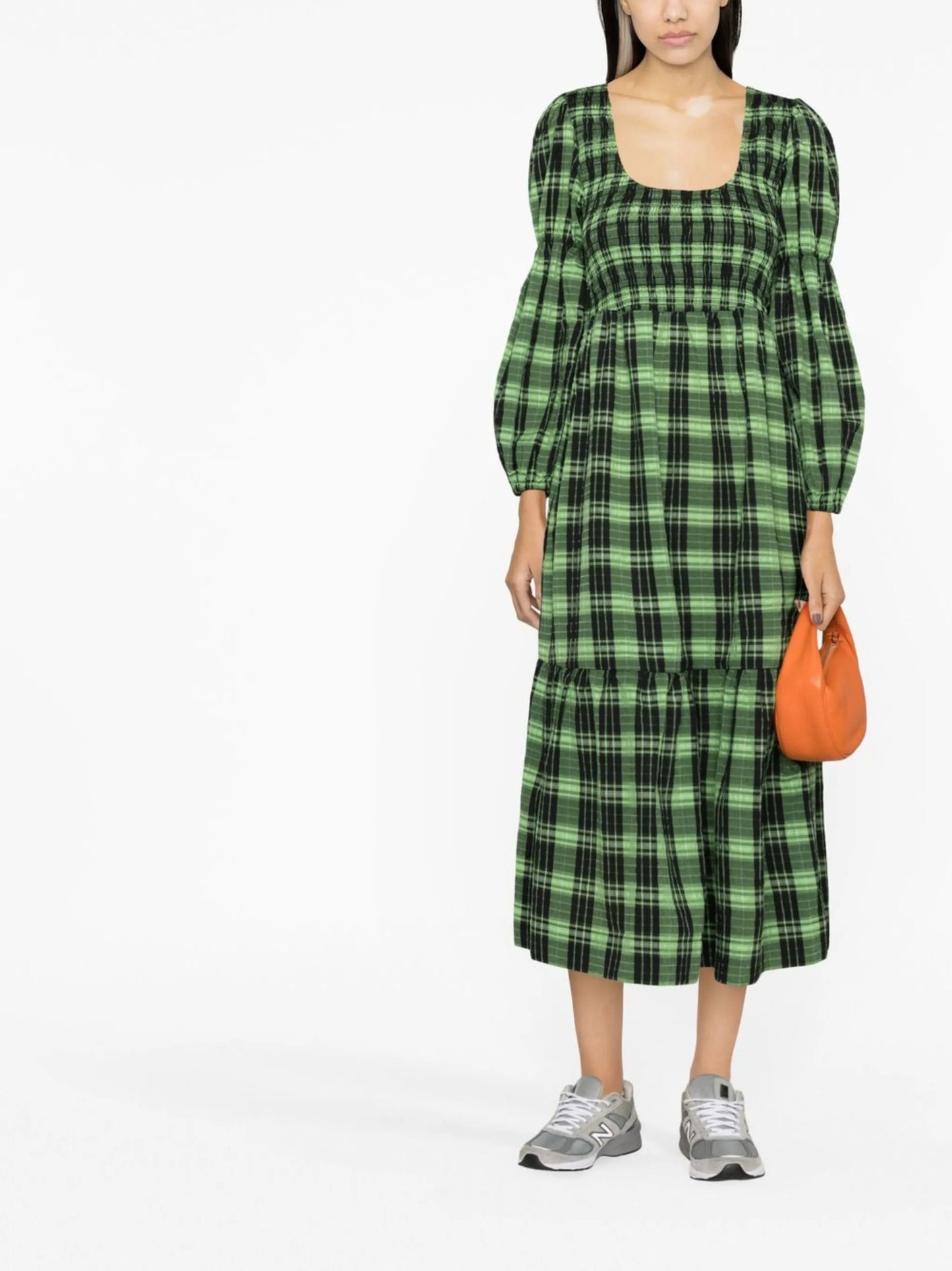 seersucker check midi dress