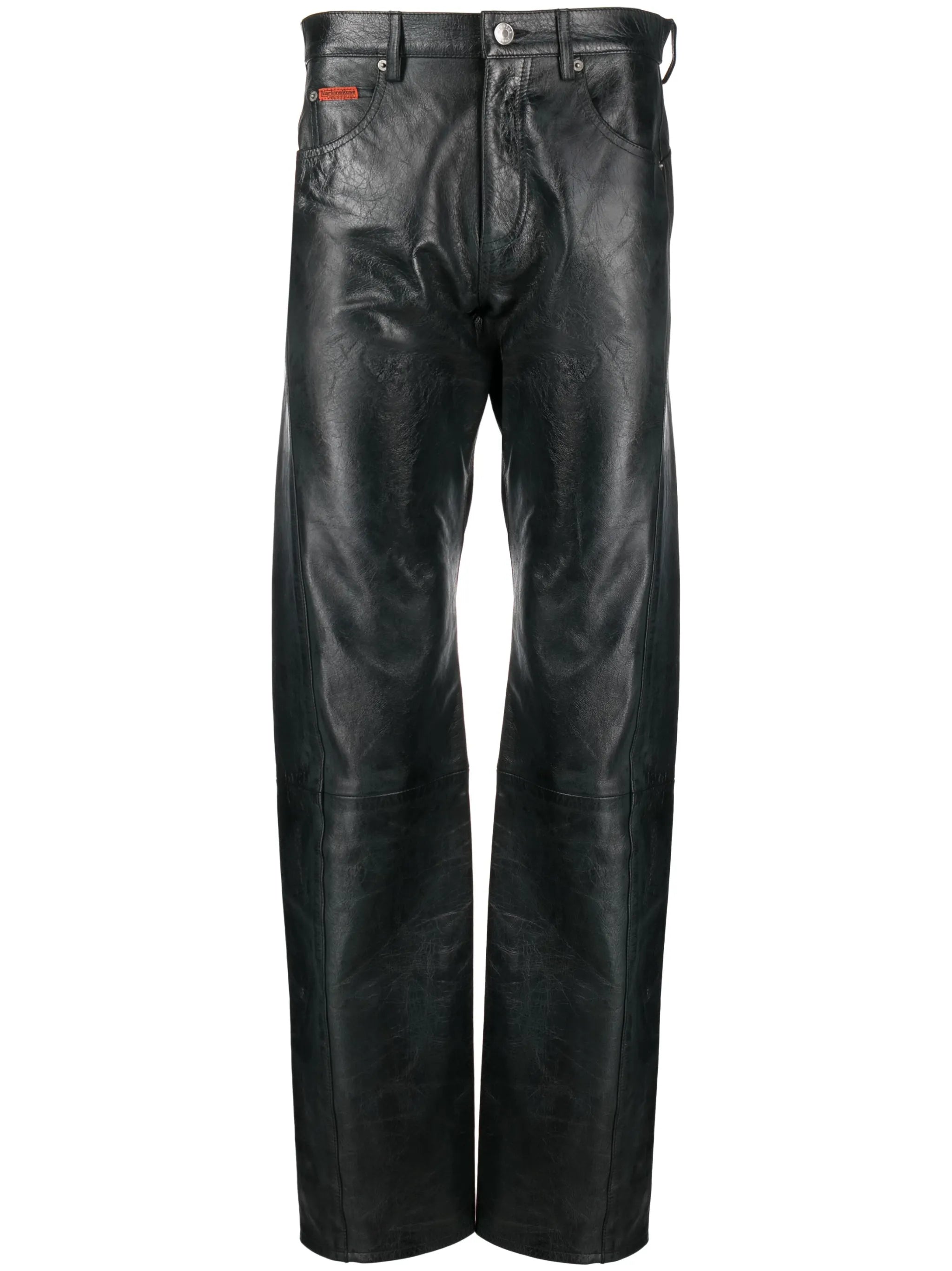 polished-finish straight-leg trousers