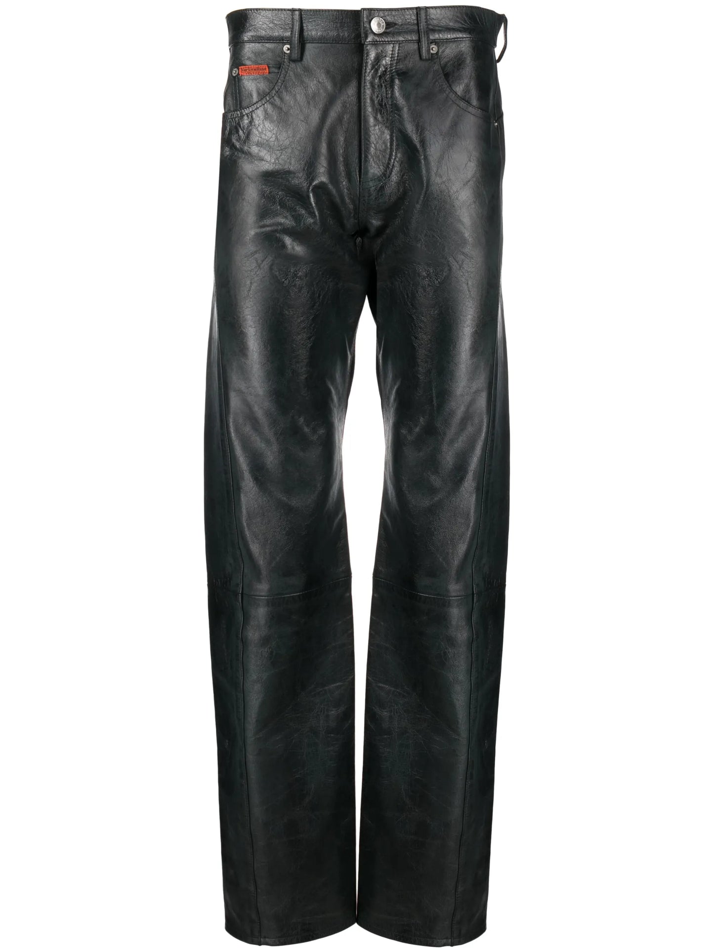 polished-finish straight-leg trousers