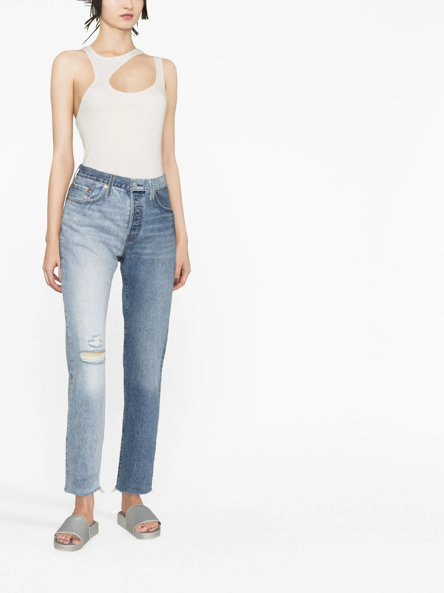 two-tone straight-leg jeans