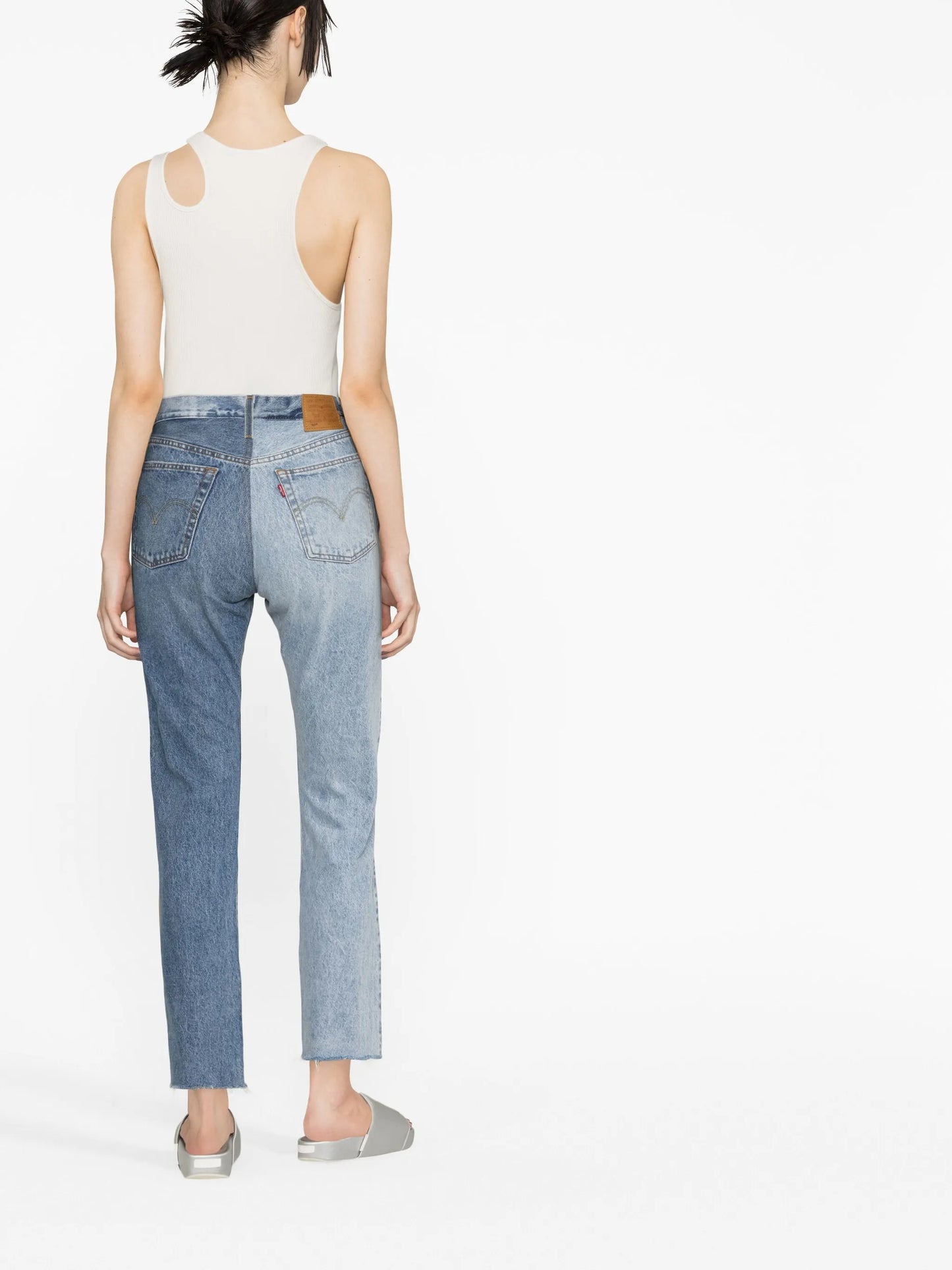 two-tone straight-leg jeans
