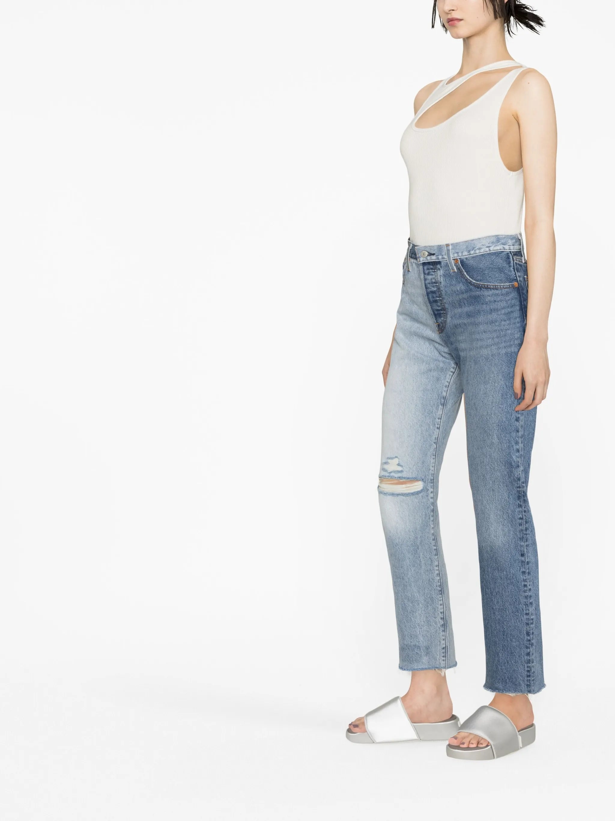 two-tone straight-leg jeans