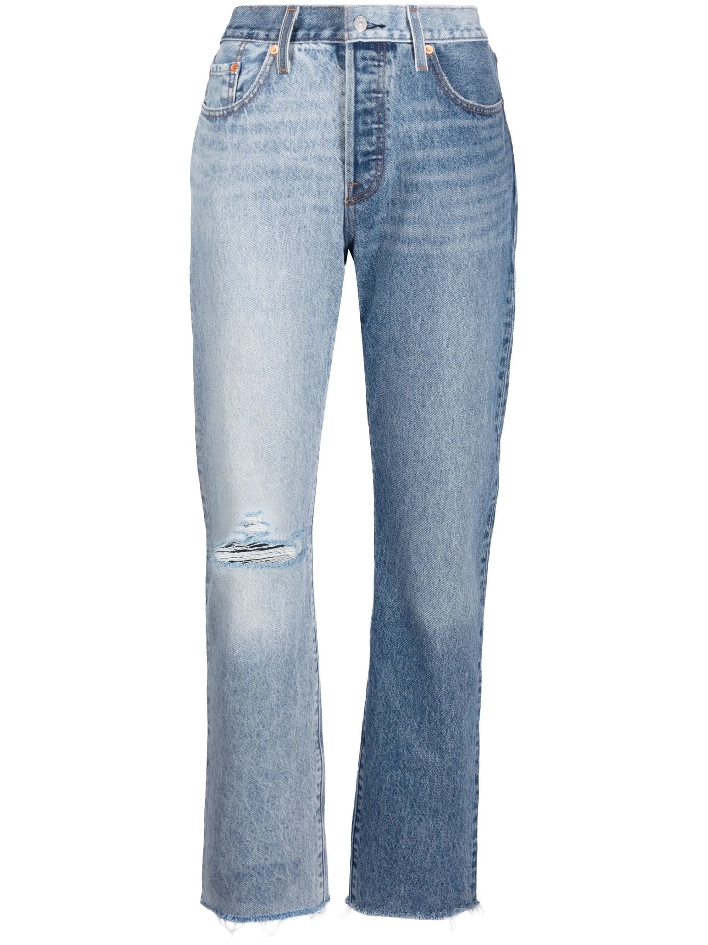 two-tone straight-leg jeans