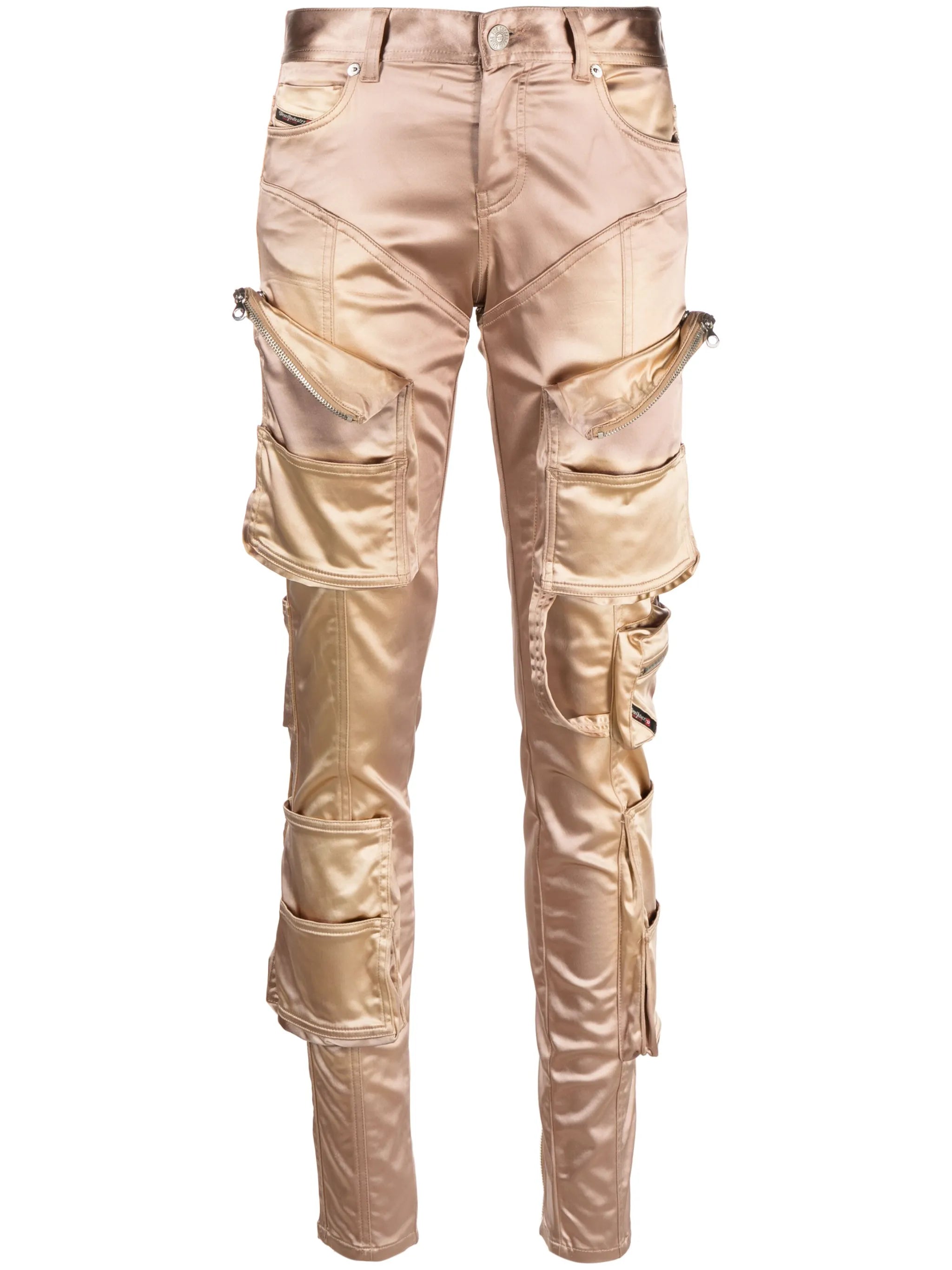 slim-cut satin cargo trousers