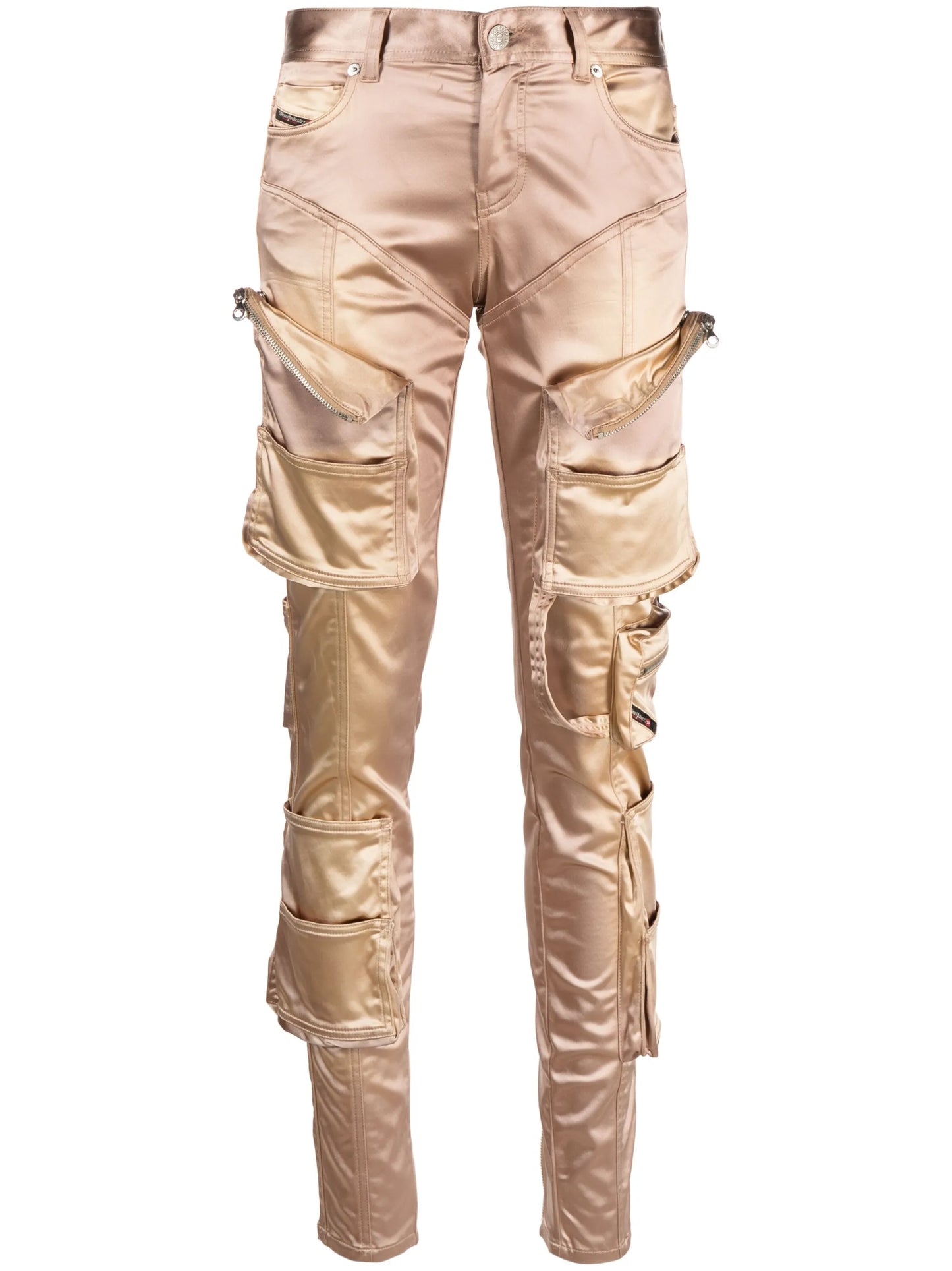 slim-cut satin cargo trousers
