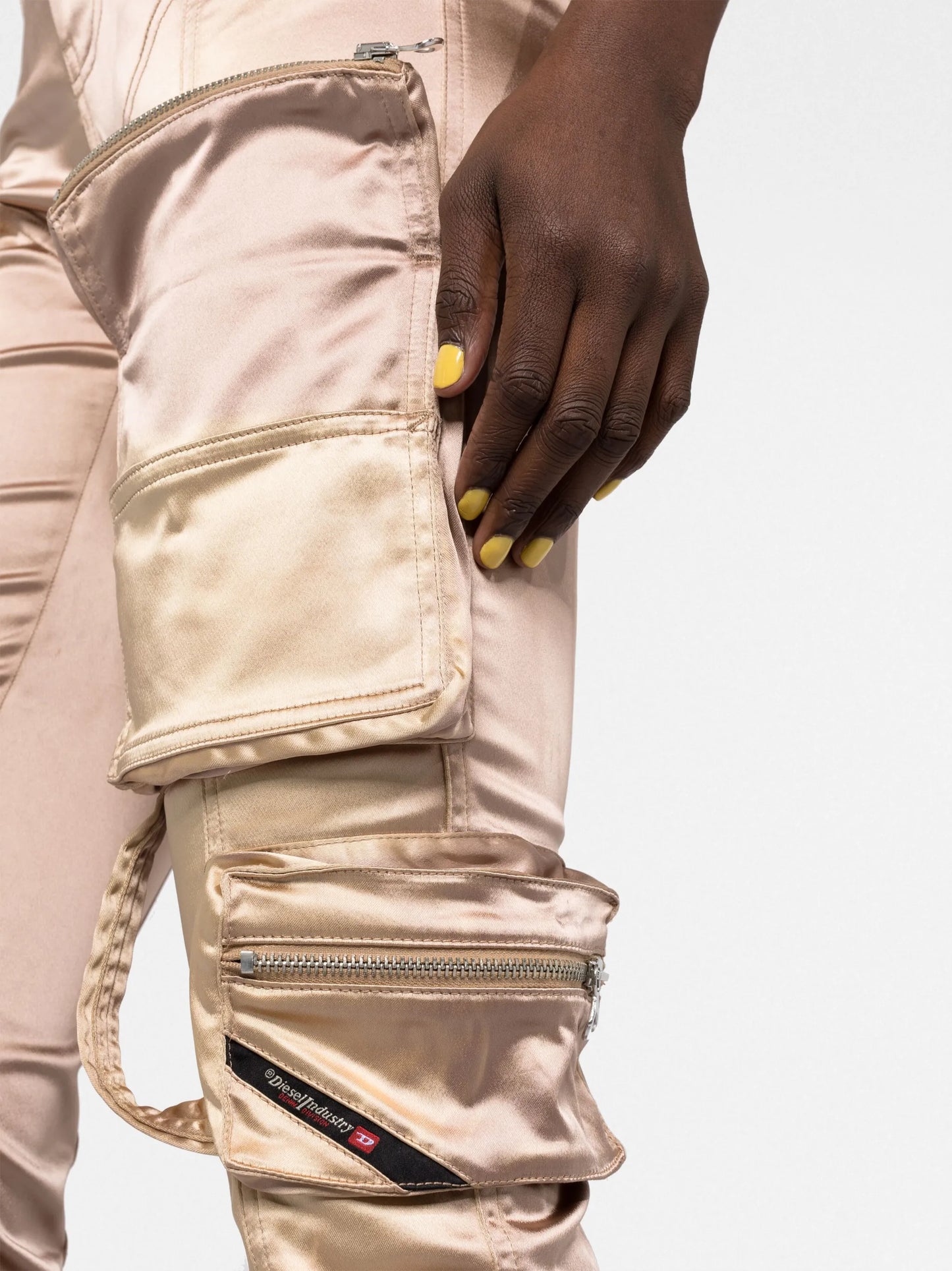 slim-cut satin cargo trousers