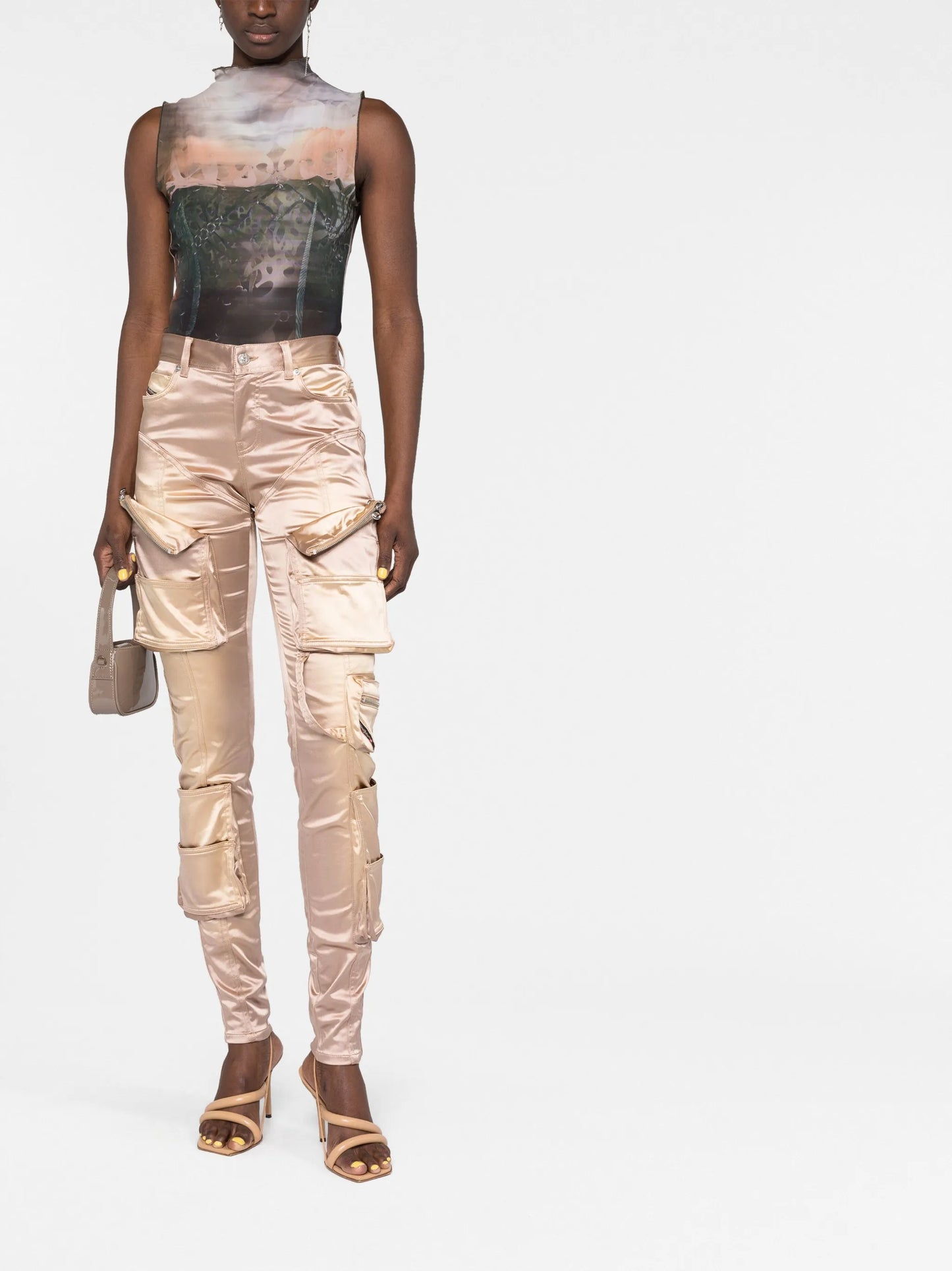 slim-cut satin cargo trousers