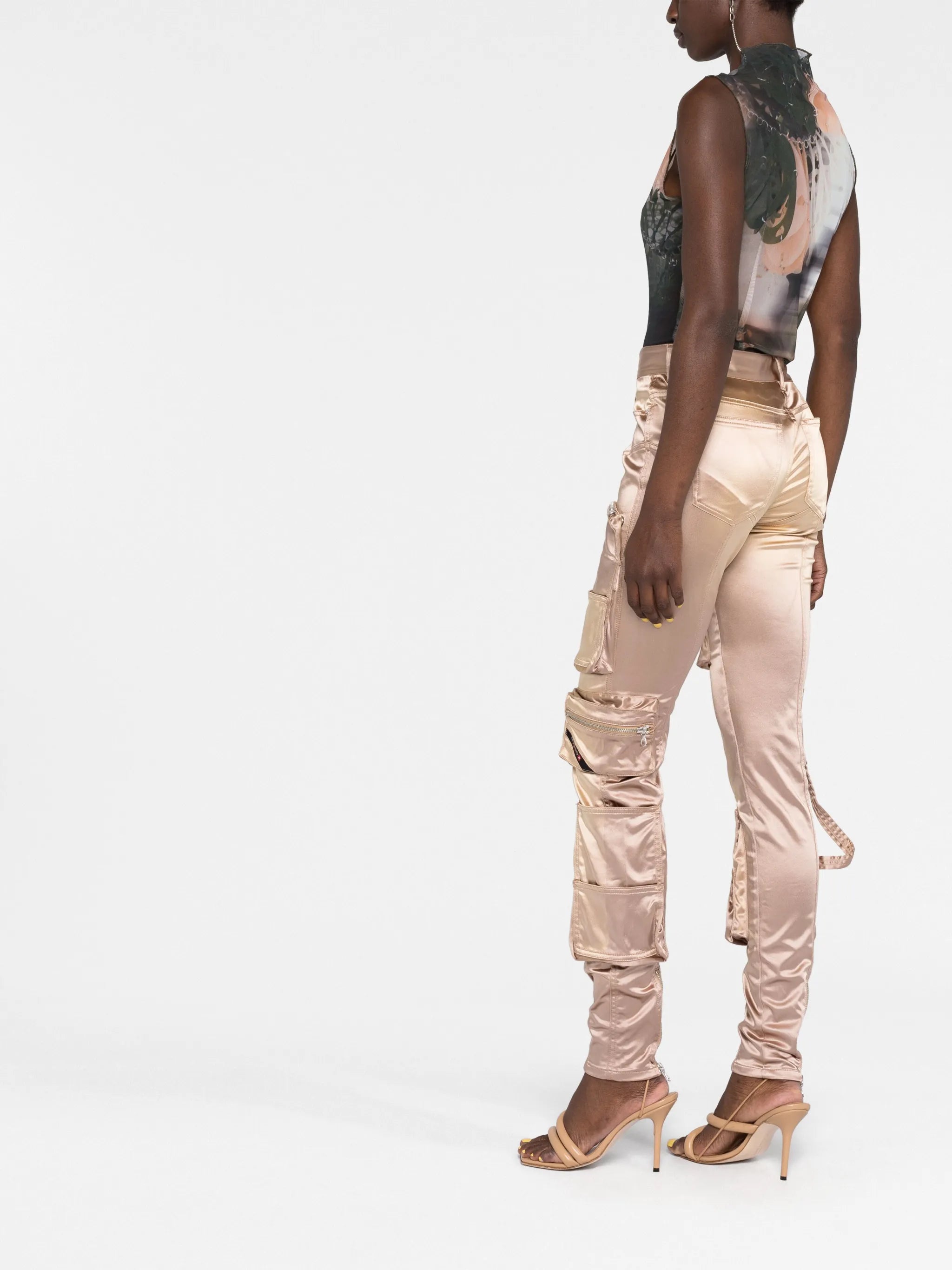 slim-cut satin cargo trousers