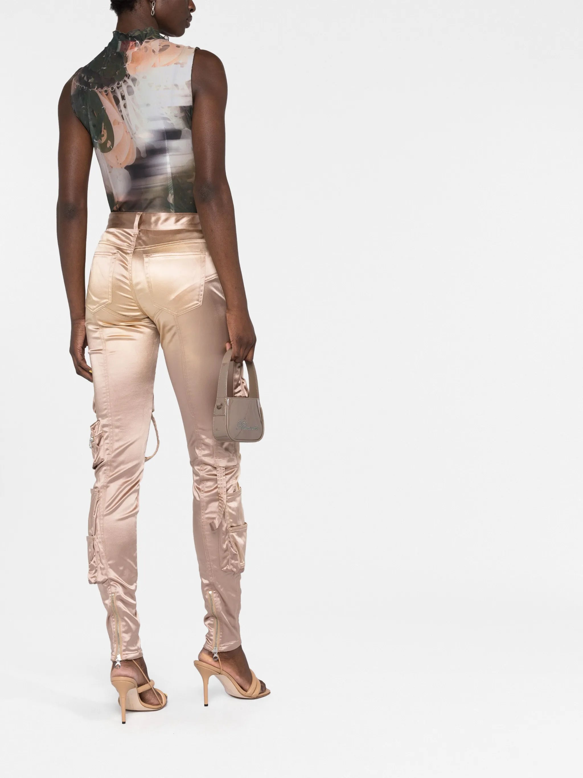 slim-cut satin cargo trousers
