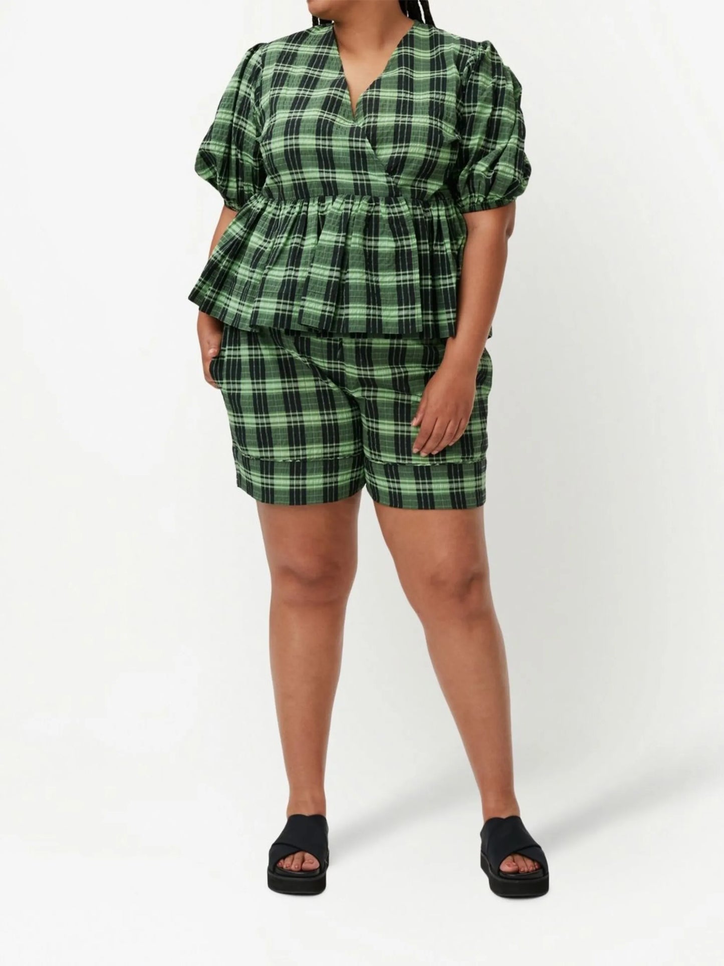 plaid-check peplum blouse