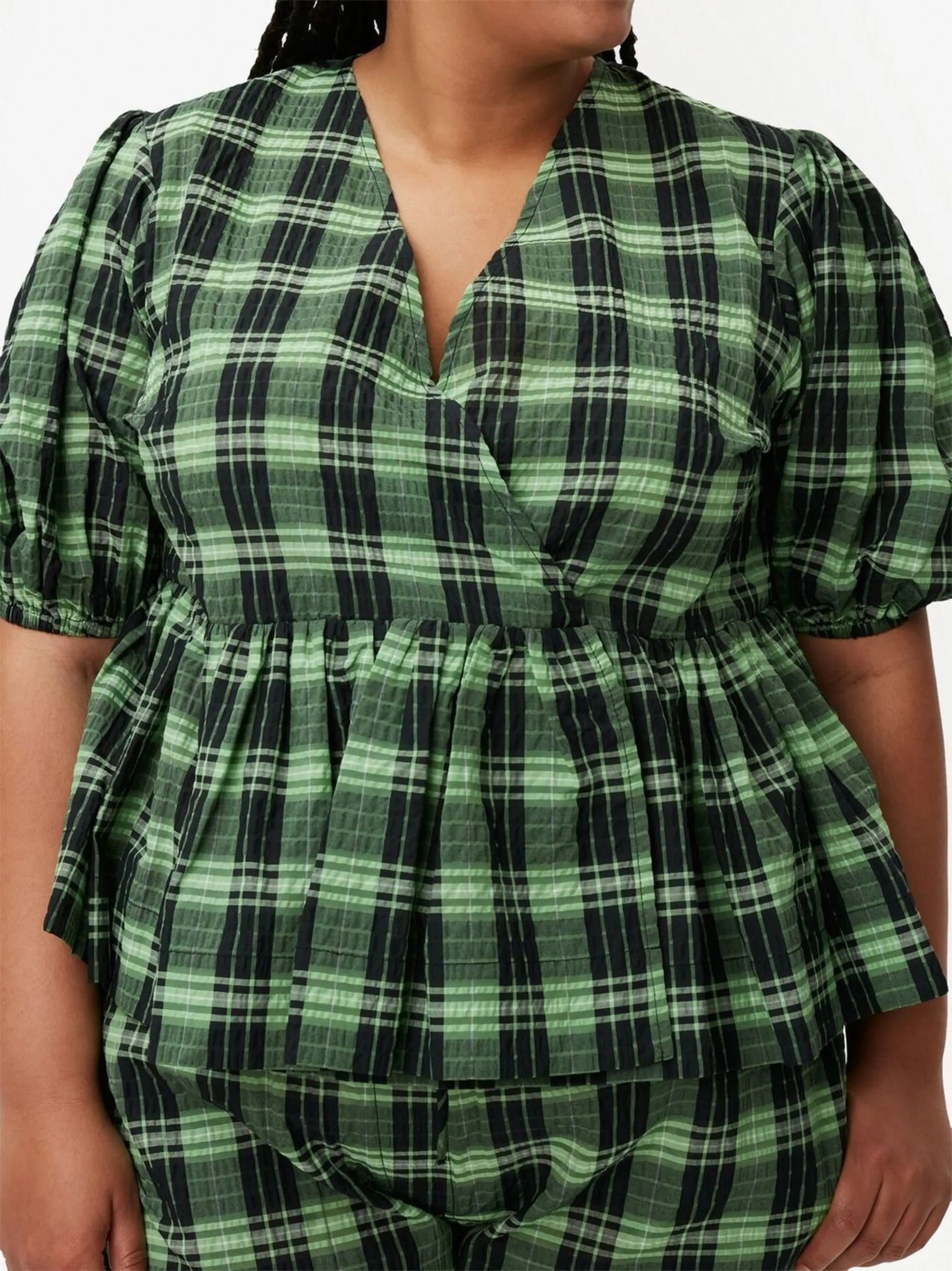 plaid-check peplum blouse