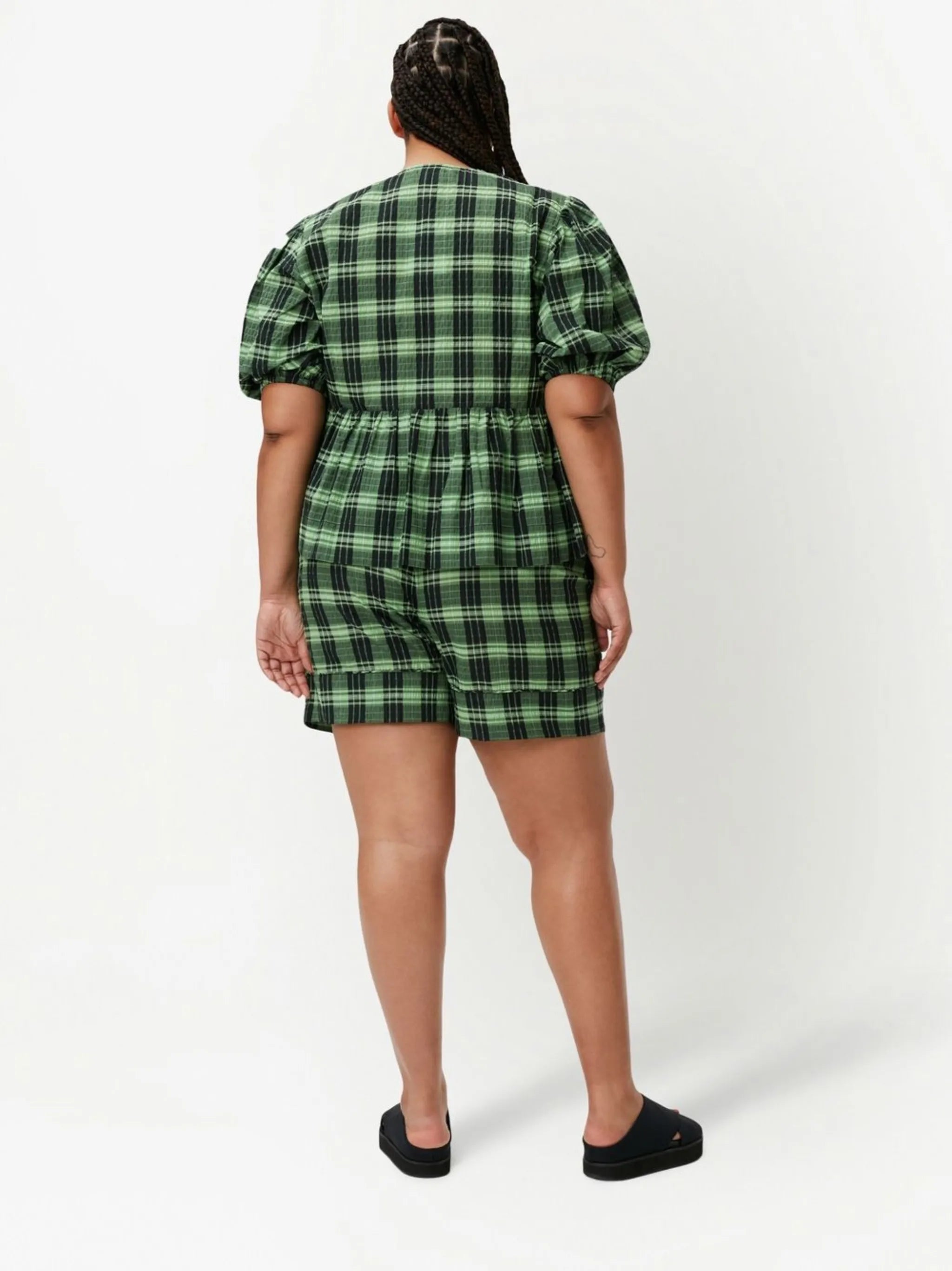 plaid-check peplum blouse