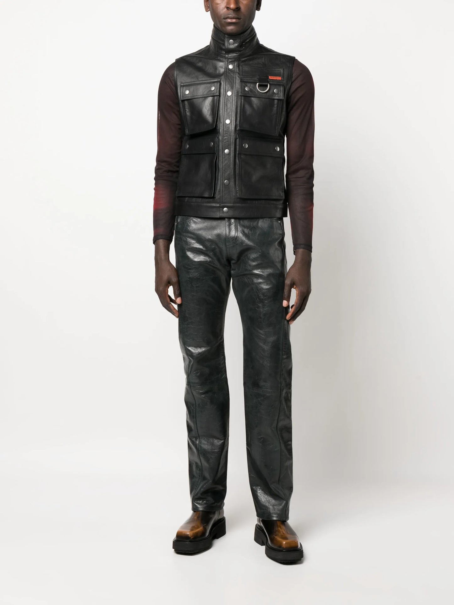 polished-finish button-fastening jacket