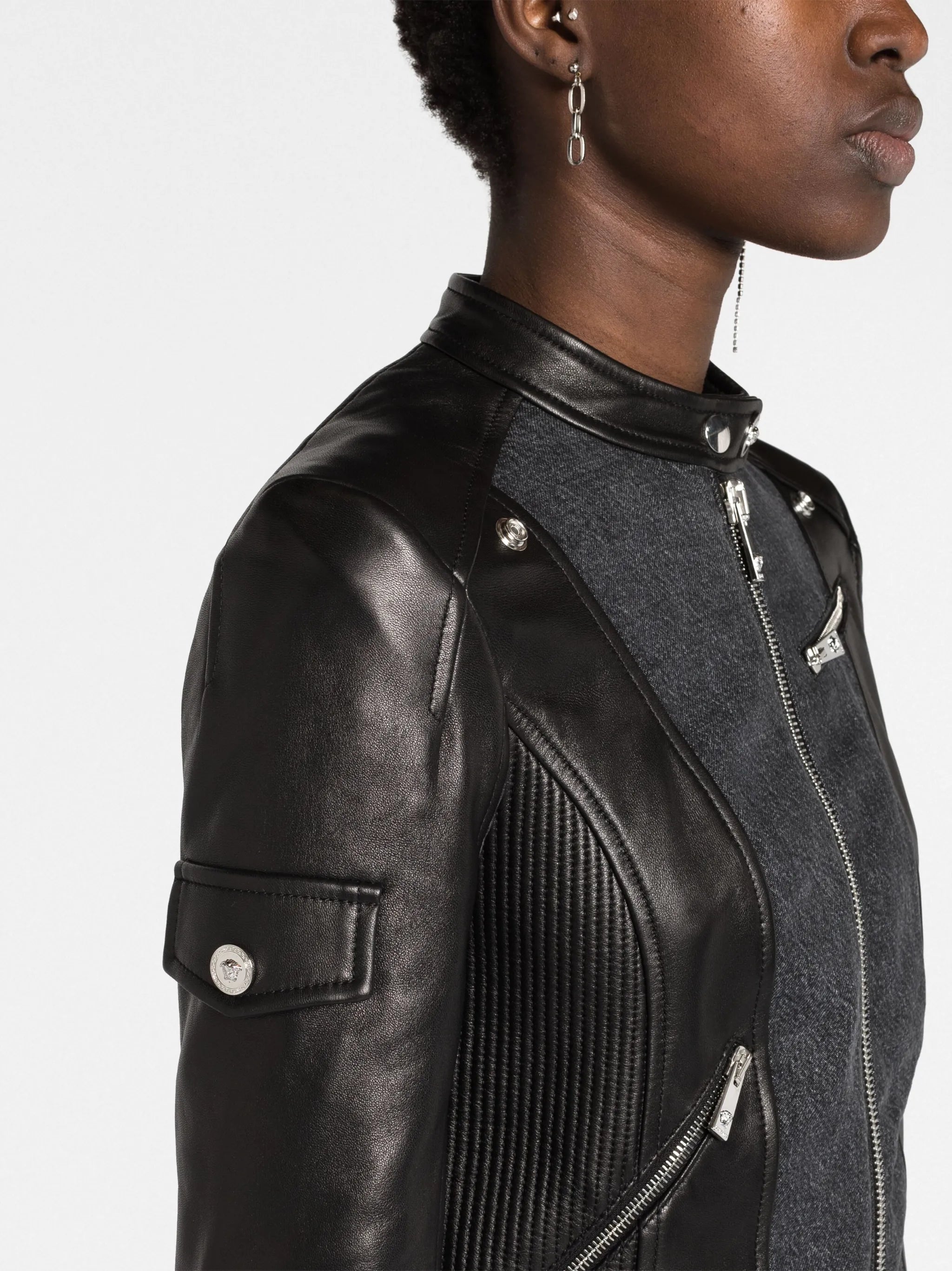 panelled biker jacket
